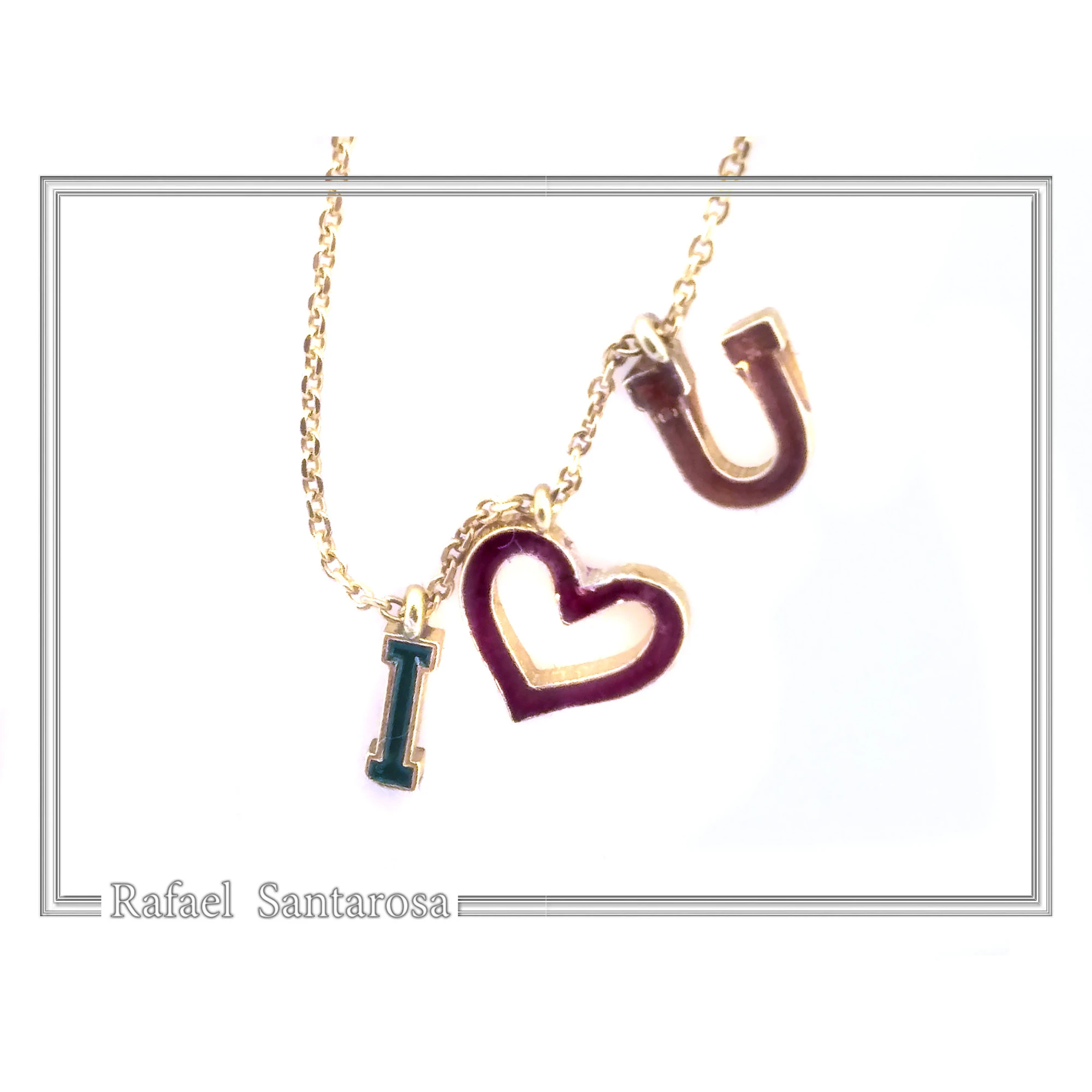 Personalized "I Love You" Red Heart Necklace: Sterling Silver 18K Gold Filled, Red Enamel — additional product image 5 from Rafael Santarosa Fine Jewelry