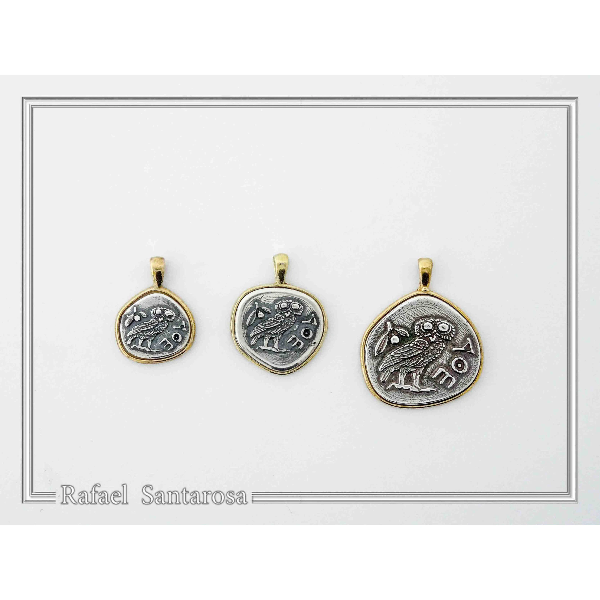 Ancient Greek Owl Coin Necklace, Athena Tetradrachm, Sterling Silver & 18K Gold Filled, Historical Gift — additional product image 7 from Rafael Santarosa Fine Jewelry