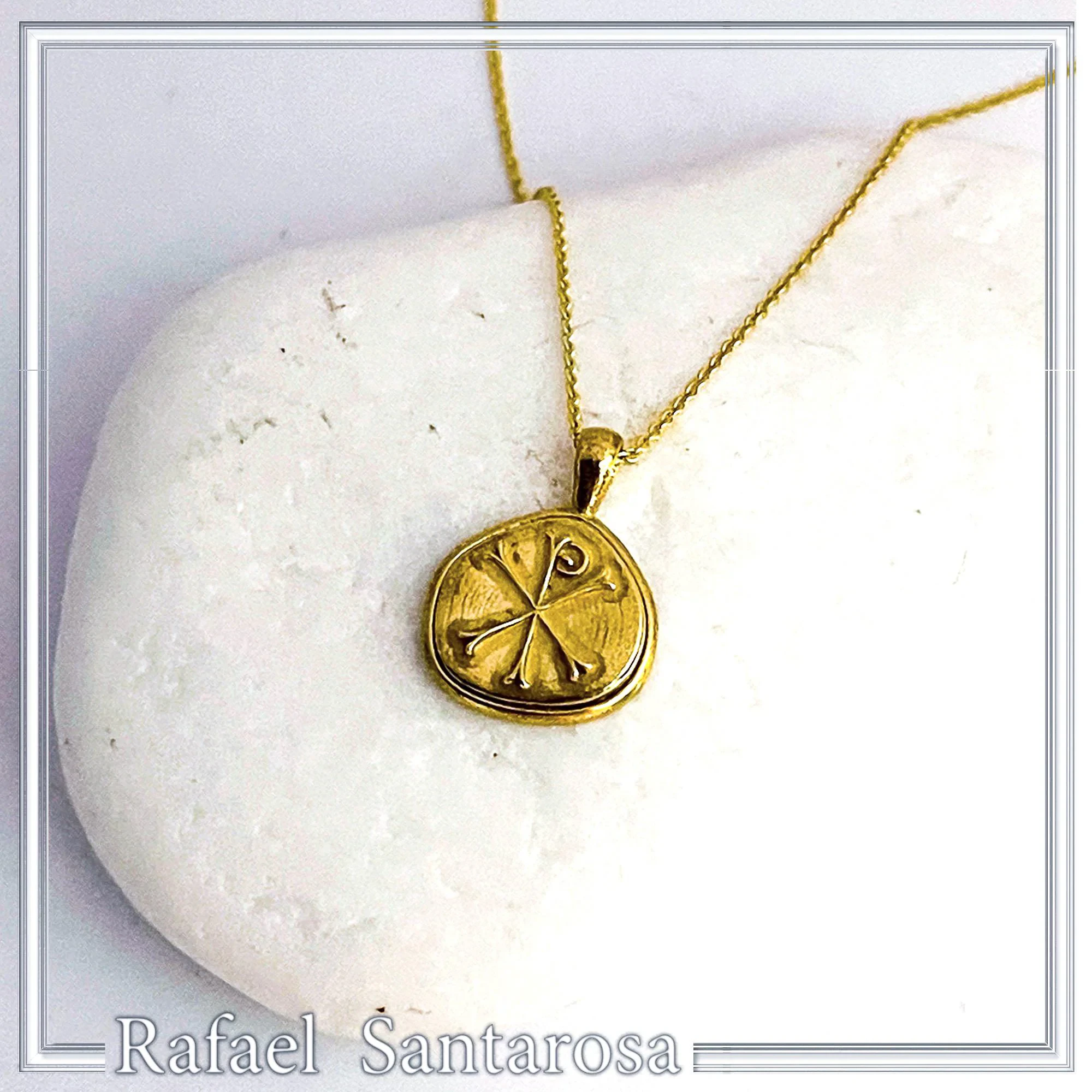 18k Solid Gold Chi Rho Religious Pendant - Jesus Christ Name Byzantine Christian Necklace — additional product image 7 from Rafael Santarosa Fine Jewelry