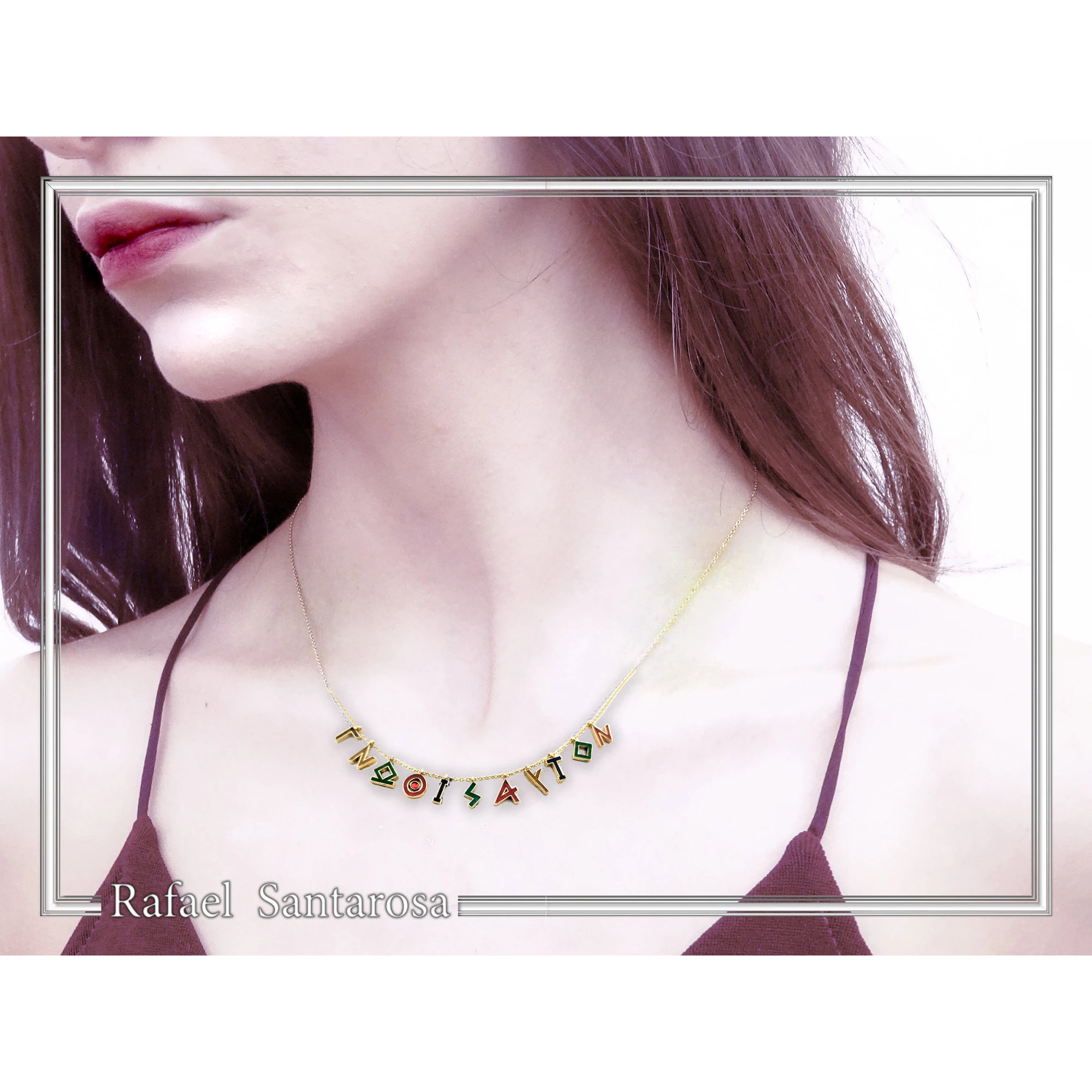 Know Yourself Greek Philosopher Socrates Saying Necklace: Sterling Silver 18K Gold Filled, Multicolored Enamel — additional product image 2 from Rafael Santarosa Fine Jewelry