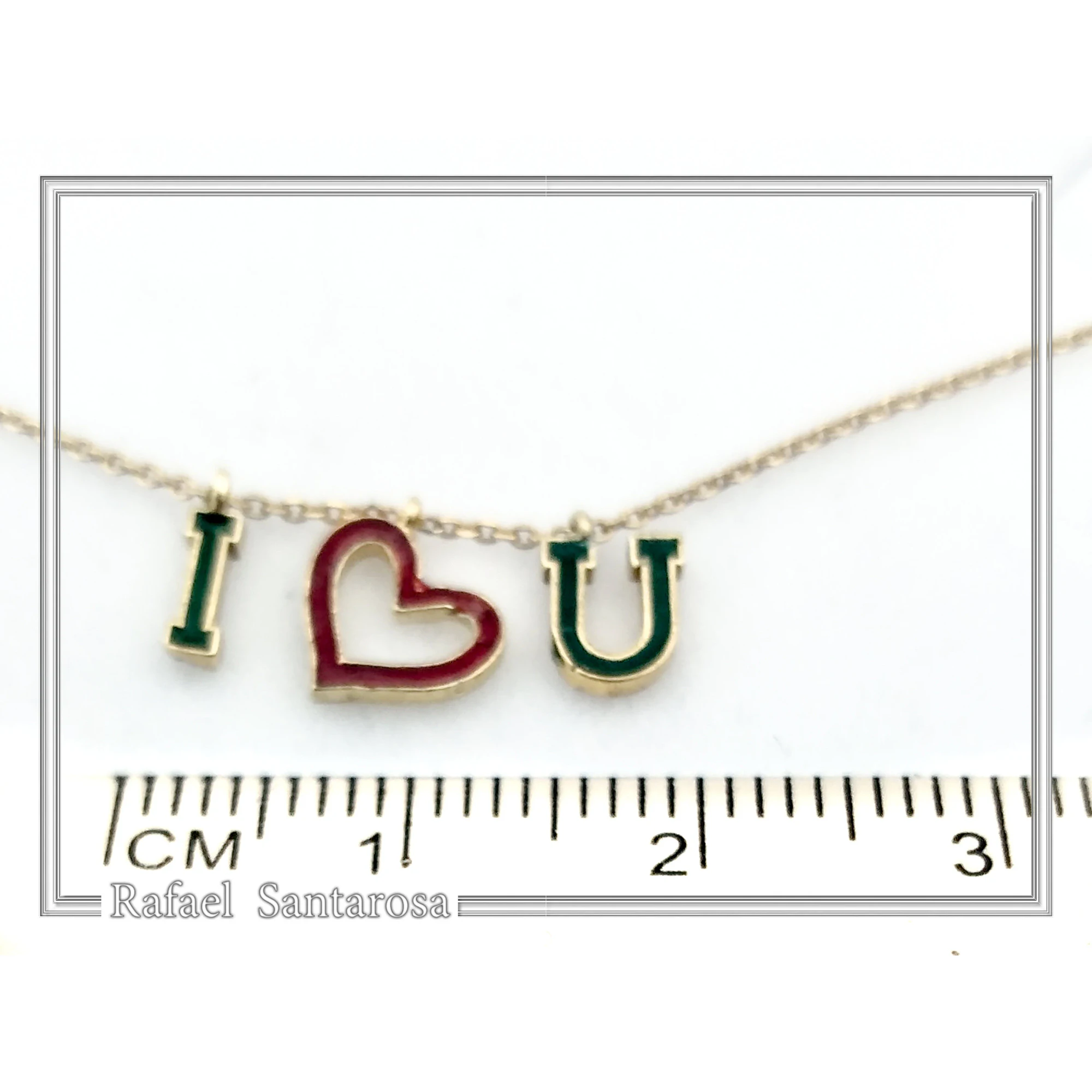 Personalized "I Love You" Red Heart Necklace: Sterling Silver 18K Gold Filled, Red Enamel — additional product image 8 from Rafael Santarosa Fine Jewelry