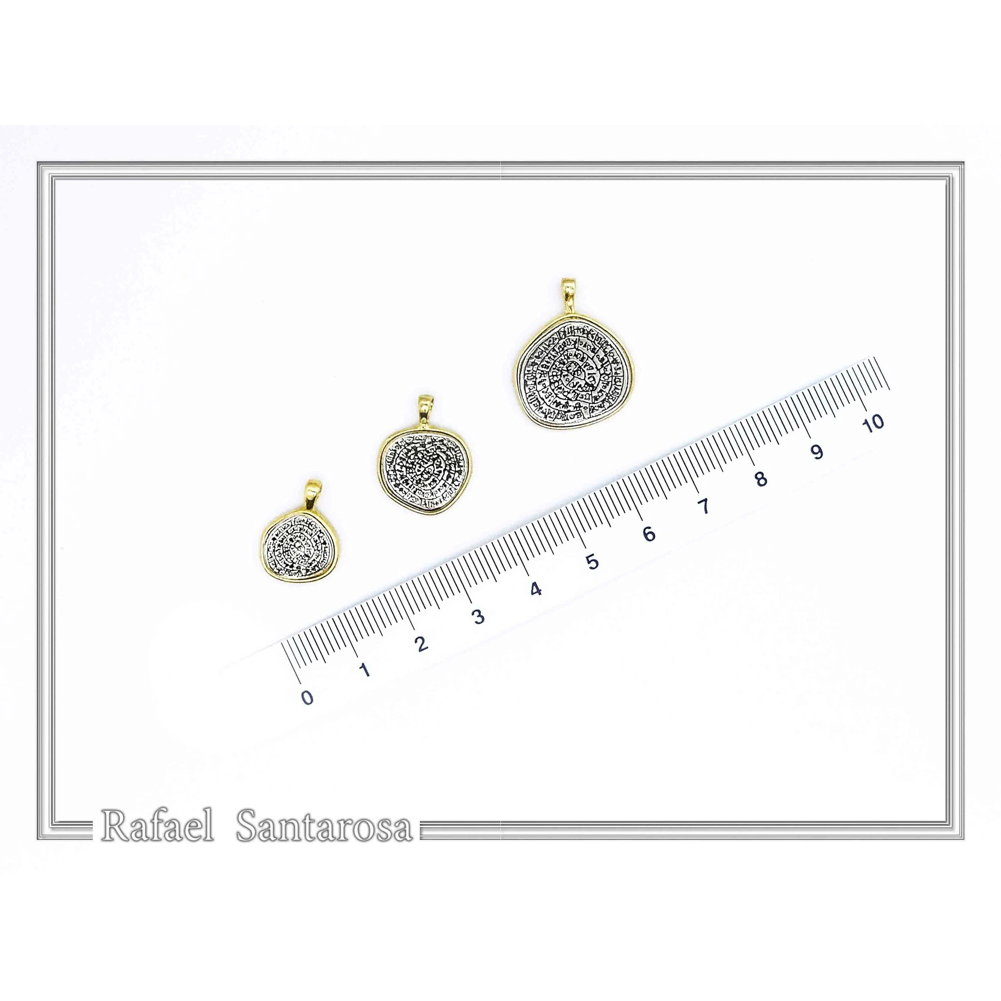 Ancient Greek Calendar Charm Phaistos Disc Pendant: Oxidized Sterling Silver, 18k Gold-Filled, — additional product image 9 from Rafael Santarosa Fine Jewelry