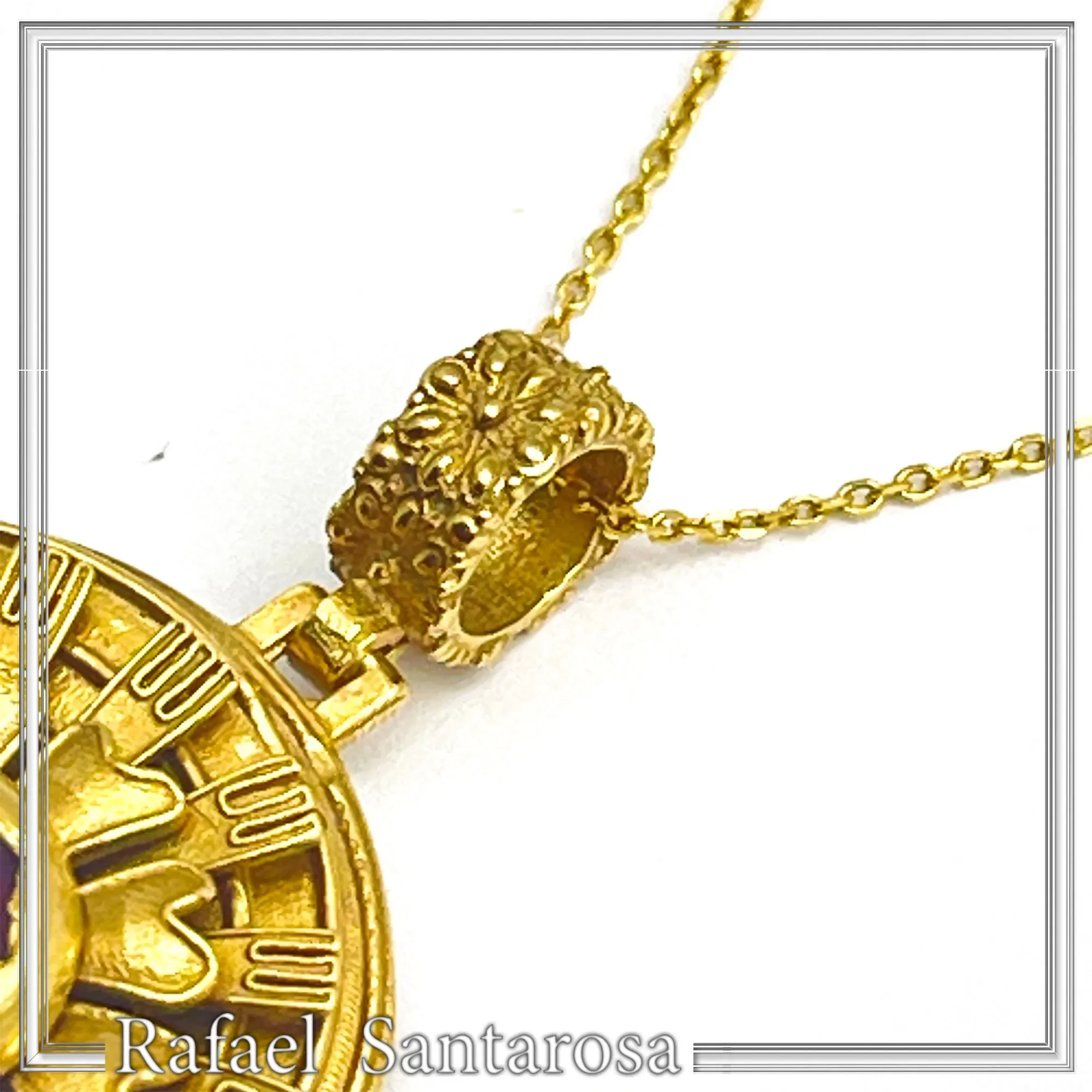 Ancient Greek Flower Museum Replica Pendant, Sterling Silver 18K Gold Filled Natural Garnet Necklace — additional product image 8 from Rafael Santarosa Fine Jewelry