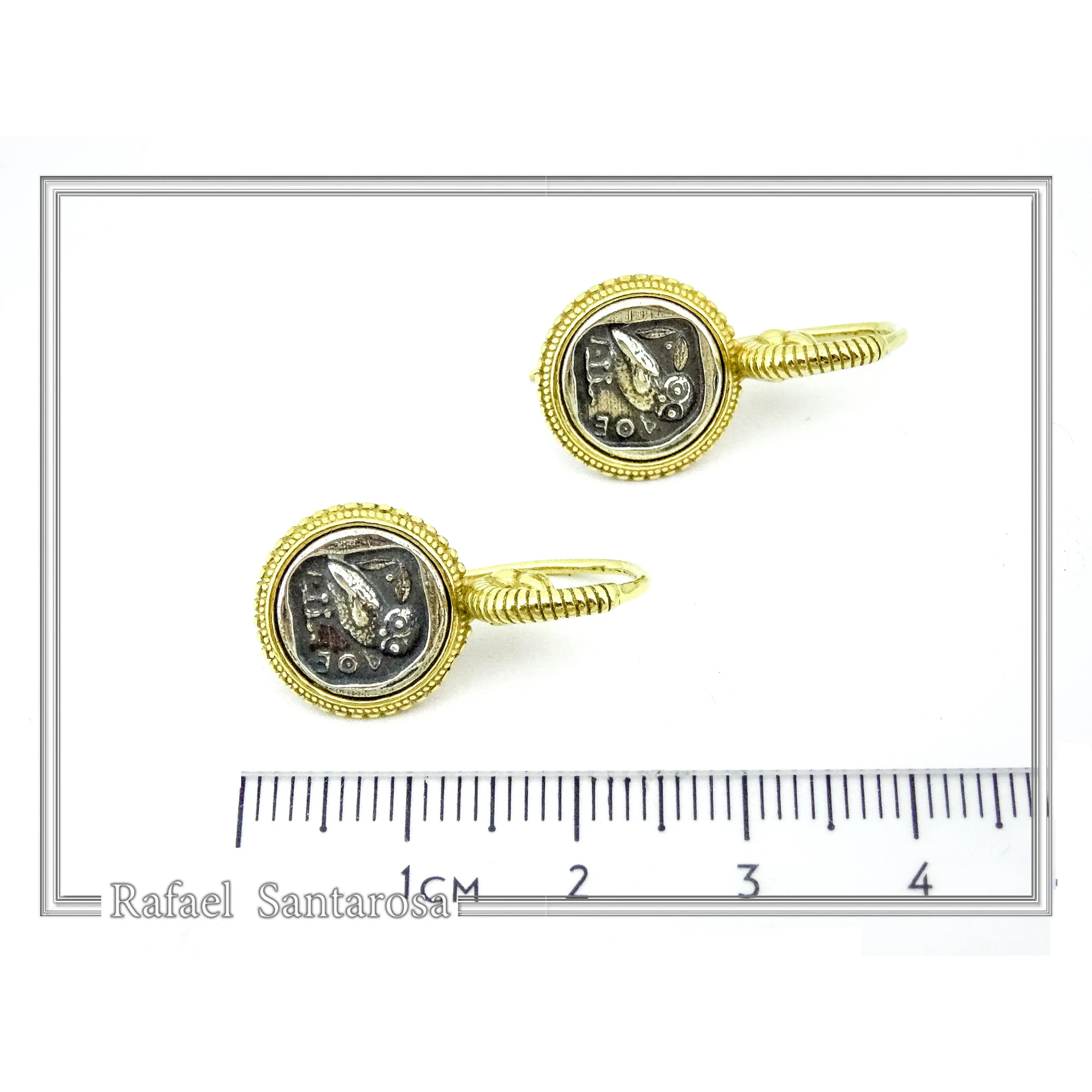 Athena Owl Coin Tetradrachm Ancient Greek Decoration Earrings, Museum Jewelry: Sterling Silver, 18K Gold-Filled — additional product image 8 from Rafael Santarosa Fine Jewelry