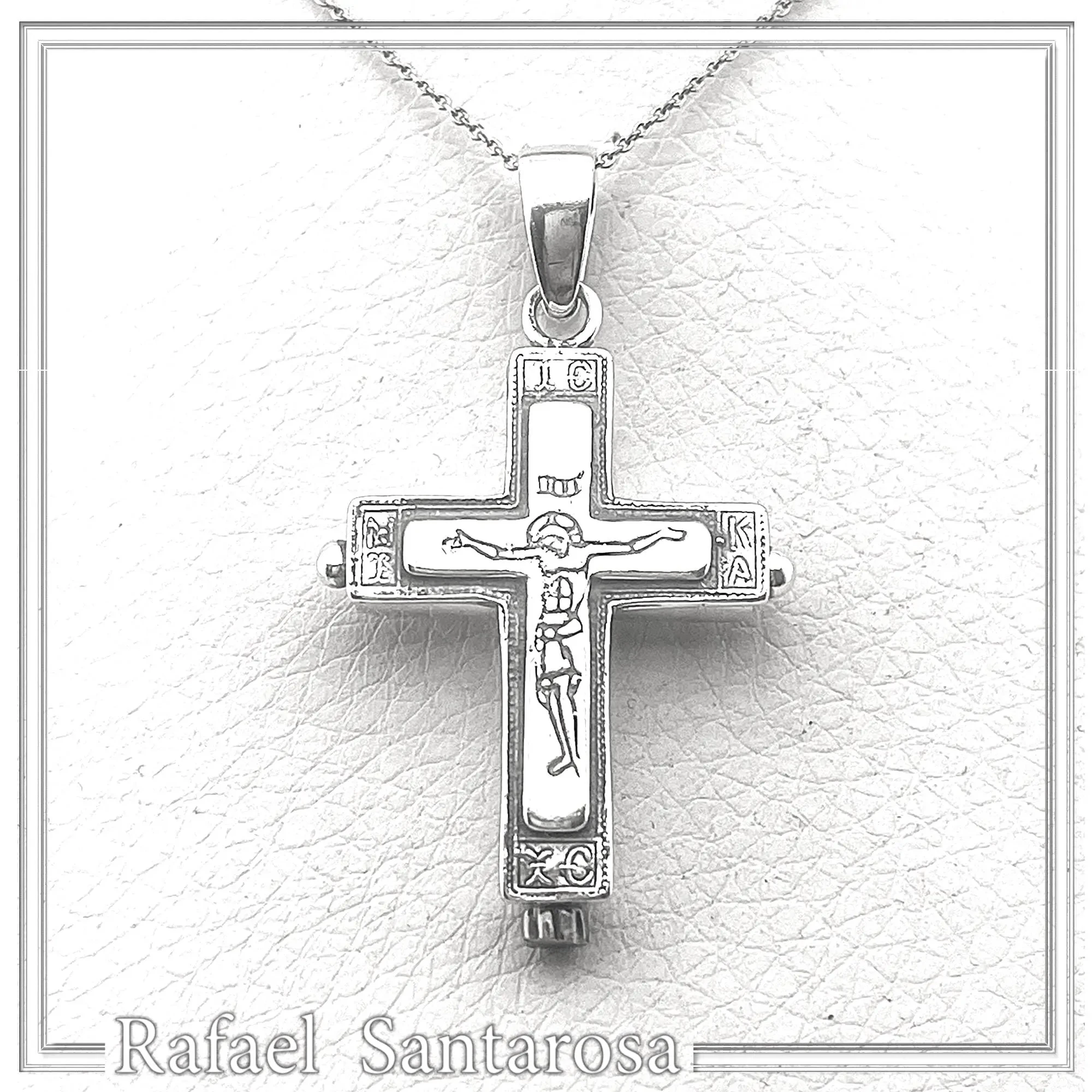 Byzantine Locket Pendant Reliquary Cross Necklace: Oxidized Sterling Silver — additional product image 5 from Rafael Santarosa Fine Jewelry