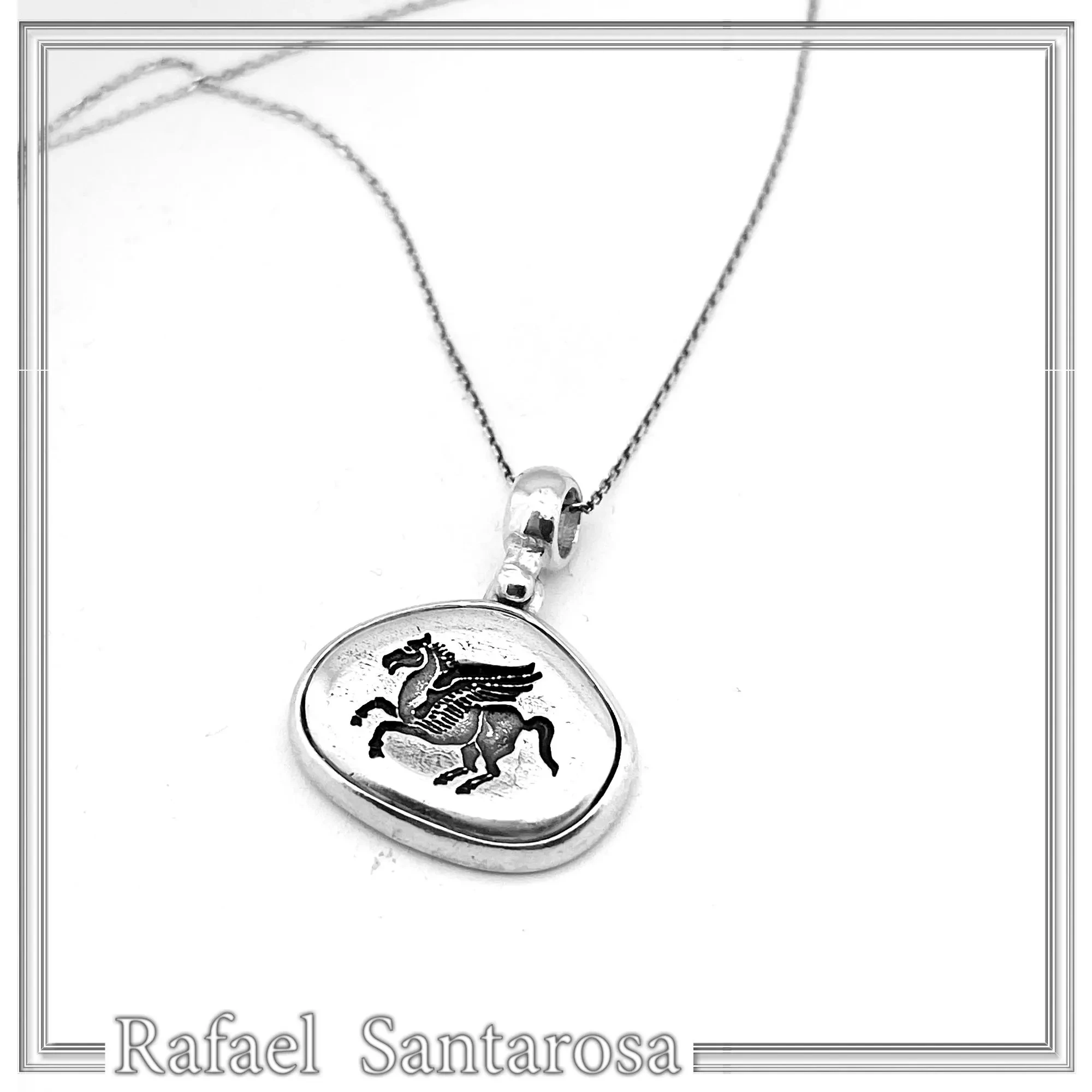 Pegasus Winget Horse seal Pendant: Oxidized Sterling Silver Greek Mythology Necklace — additional product image 2 from Rafael Santarosa Fine Jewelry