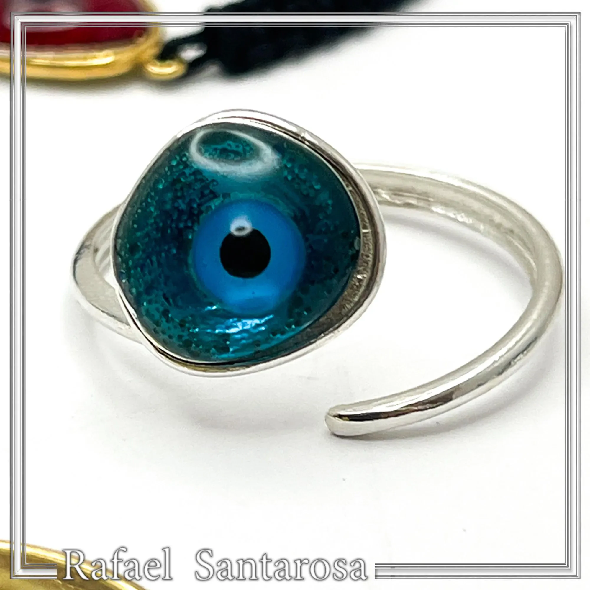 Handmade Enamel Evil Eye Talisman Adjustable Ring: 18k Gold Filled Sterling Silver — additional product image 9 from Rafael Santarosa Fine Jewelry