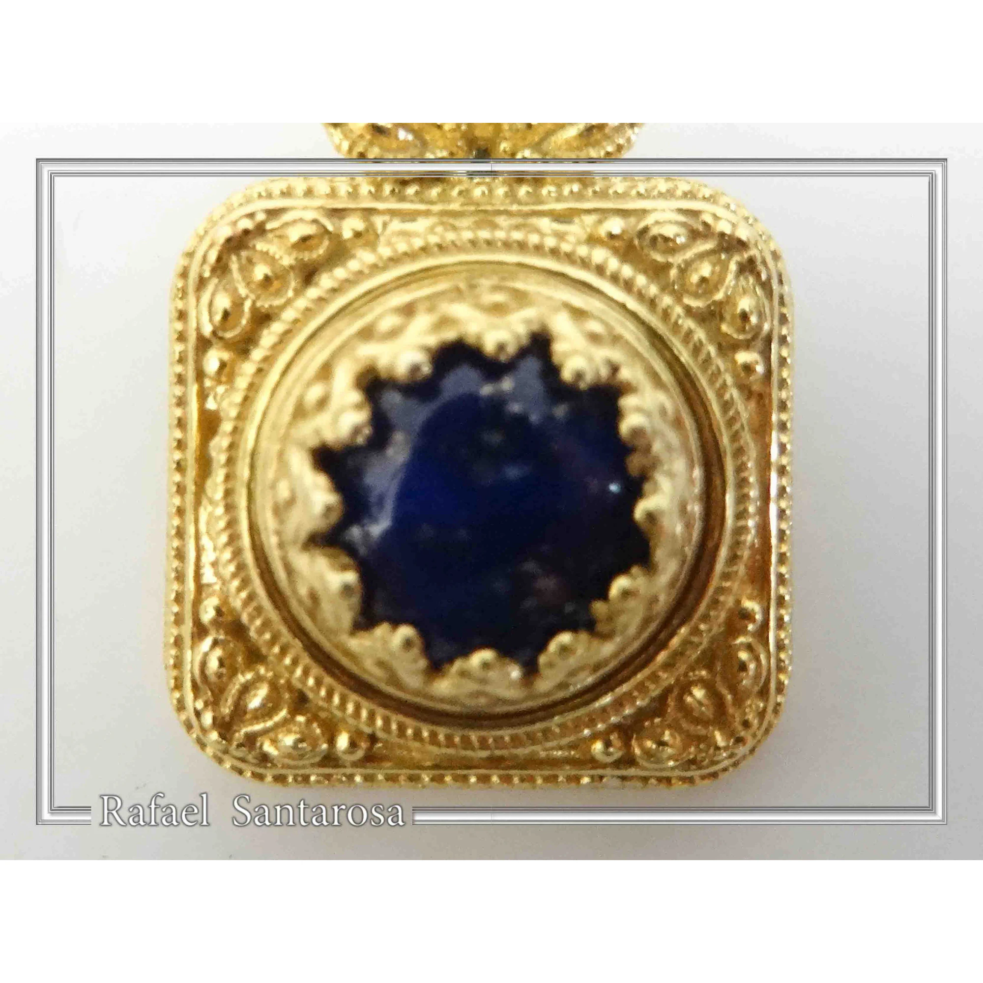 Genuine Lapis Lazuli Byzantine Filigree handmade Pendant: Sterling Silver Gold Filled — additional product image 9 from Rafael Santarosa Fine Jewelry
