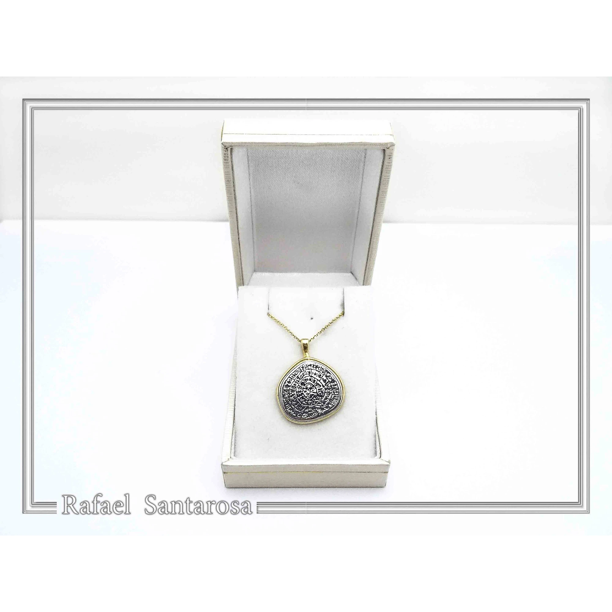 Ancient Greek Calendar Charm Phaistos Disc Pendant: Oxidized Sterling Silver, 18k Gold-Filled, — additional product image 5 from Rafael Santarosa Fine Jewelry