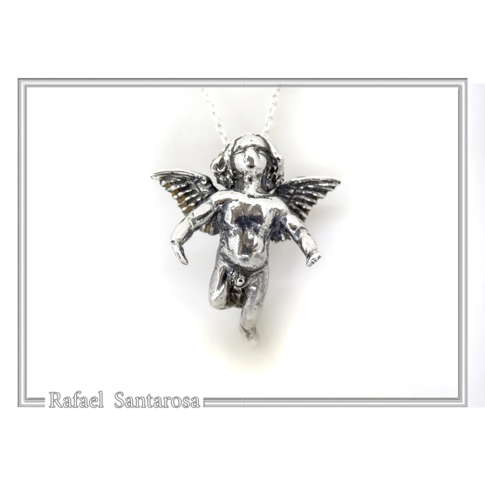 Greek Eros God of Love Angel Necklace Oxidized Sterling Silver Cupid Pendant — additional product image 2 from Rafael Santarosa Fine Jewelry