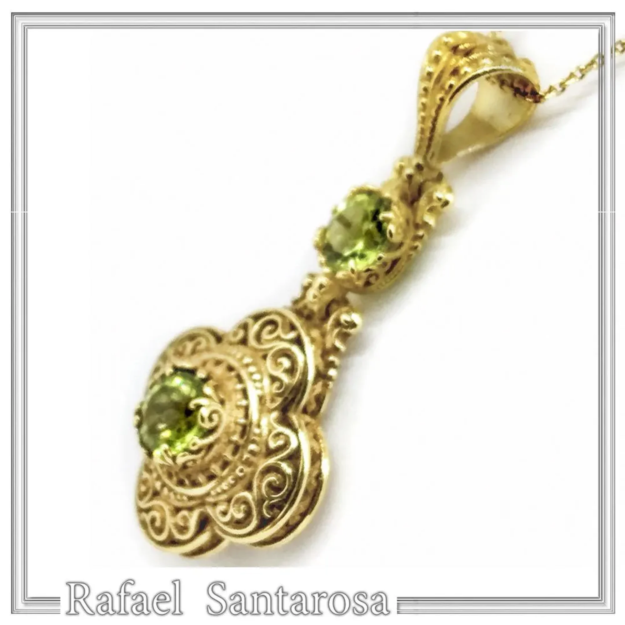 18K Solid Yellow Gold Byzantine Cross Filigree Pendant: Natural Sky-Blue Topaz Handmade Necklace — additional product image 2 from Rafael Santarosa Fine Jewelry