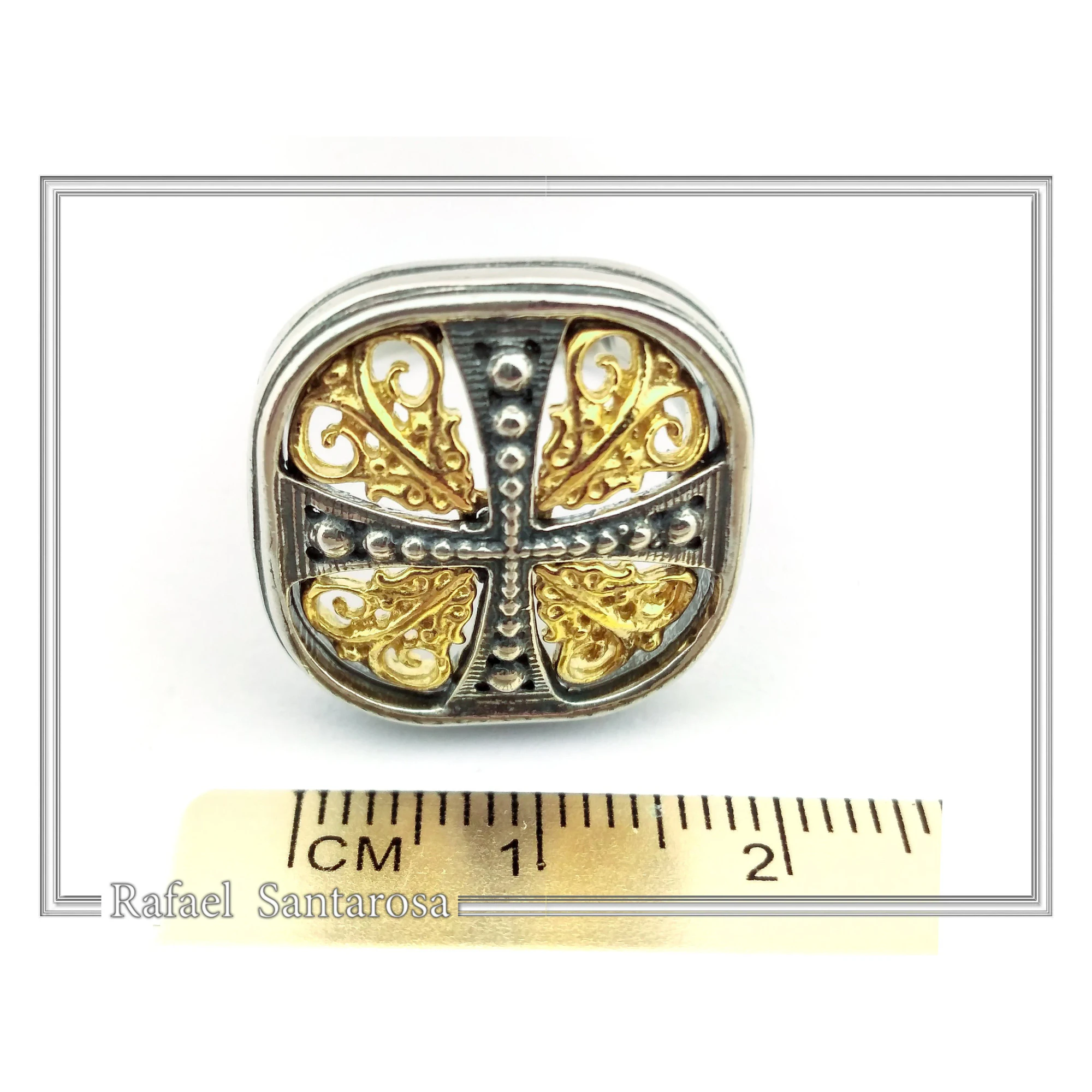 Byzantine Cross Statement Ring: Sterling Silver, 18K Gold Filled, Greek Orthodox Religious Ring — additional product image 8 from Rafael Santarosa Fine Jewelry