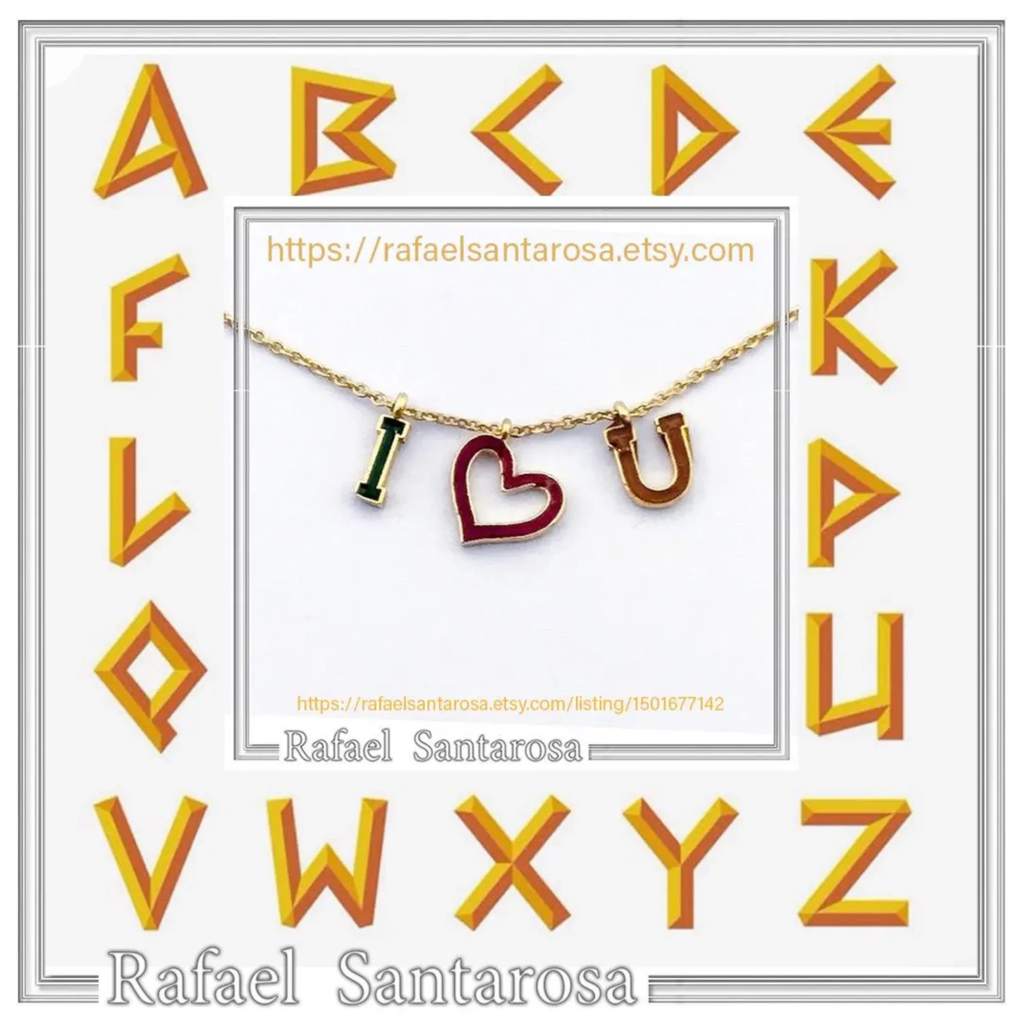 Personalized "I Love You" Red Heart Necklace: Sterling Silver 18K Gold Filled, Red Enamel — additional product image 10 from Rafael Santarosa Fine Jewelry