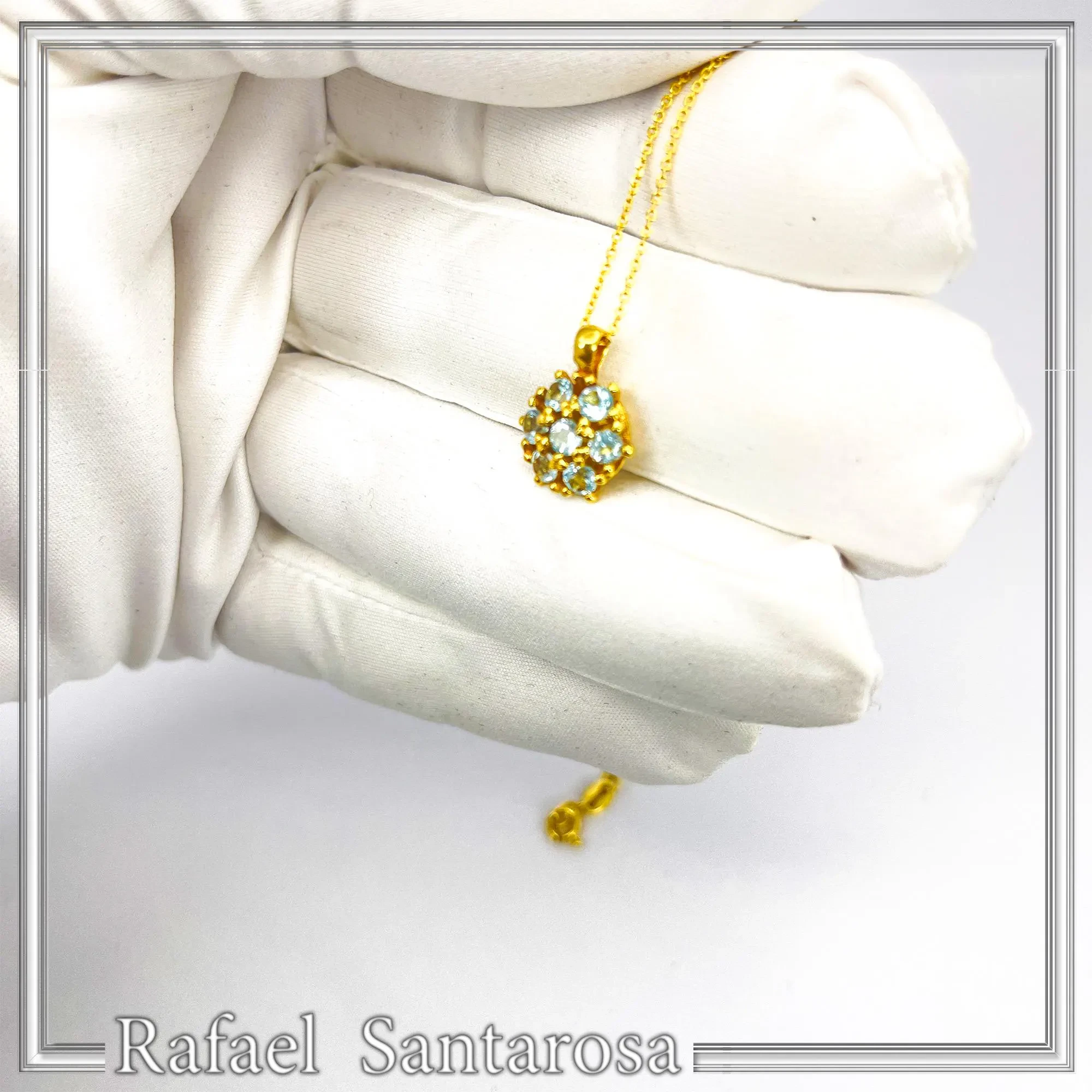 Sky Blue Topaz Rosette Pendant Sterling Silver 18k Gold Filled Pave Cluster Necklace Handmade — additional product image 9 from Rafael Santarosa Fine Jewelry