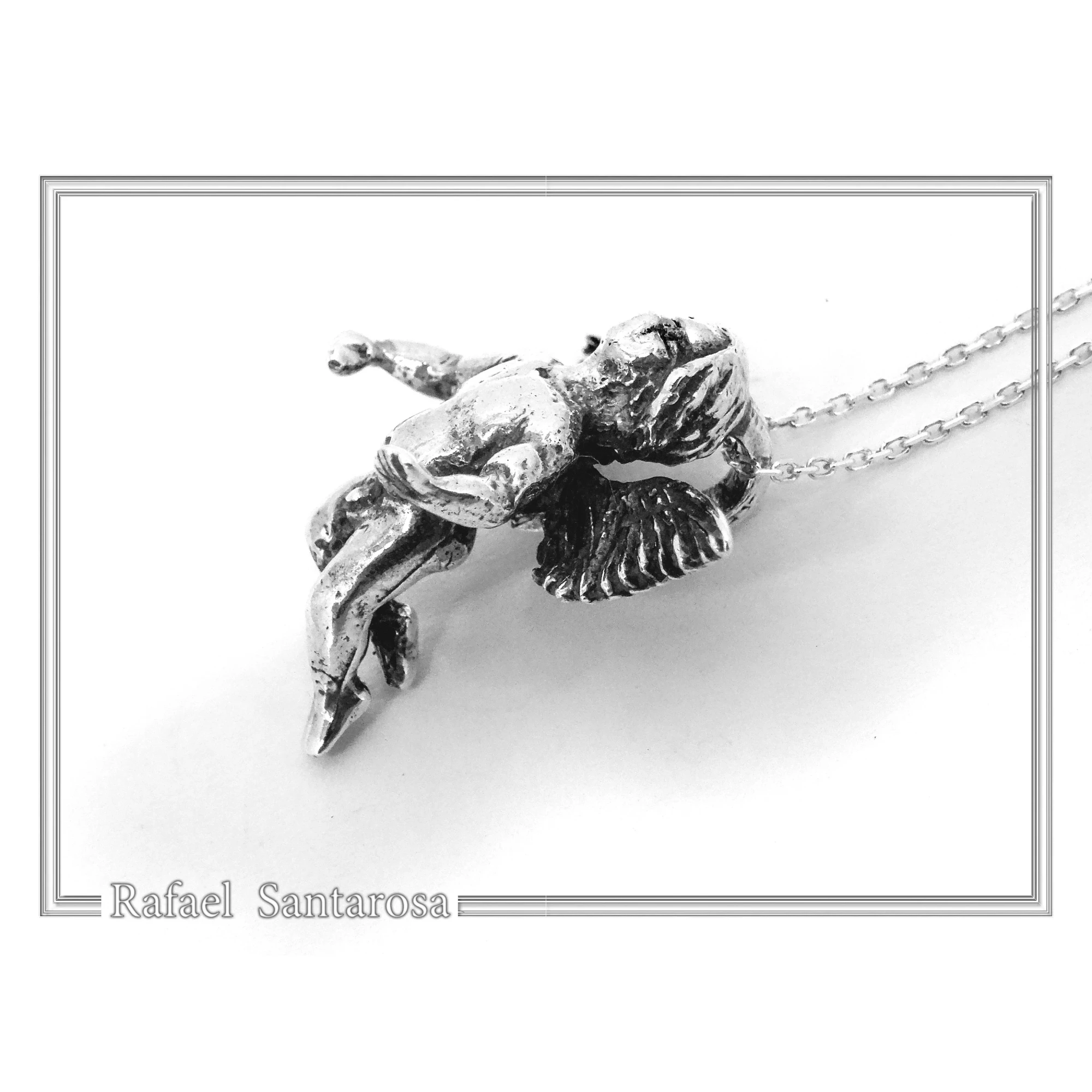 Greek Eros God of Love Angel Necklace Oxidized Sterling Silver Cupid Pendant — additional product image 5 from Rafael Santarosa Fine Jewelry