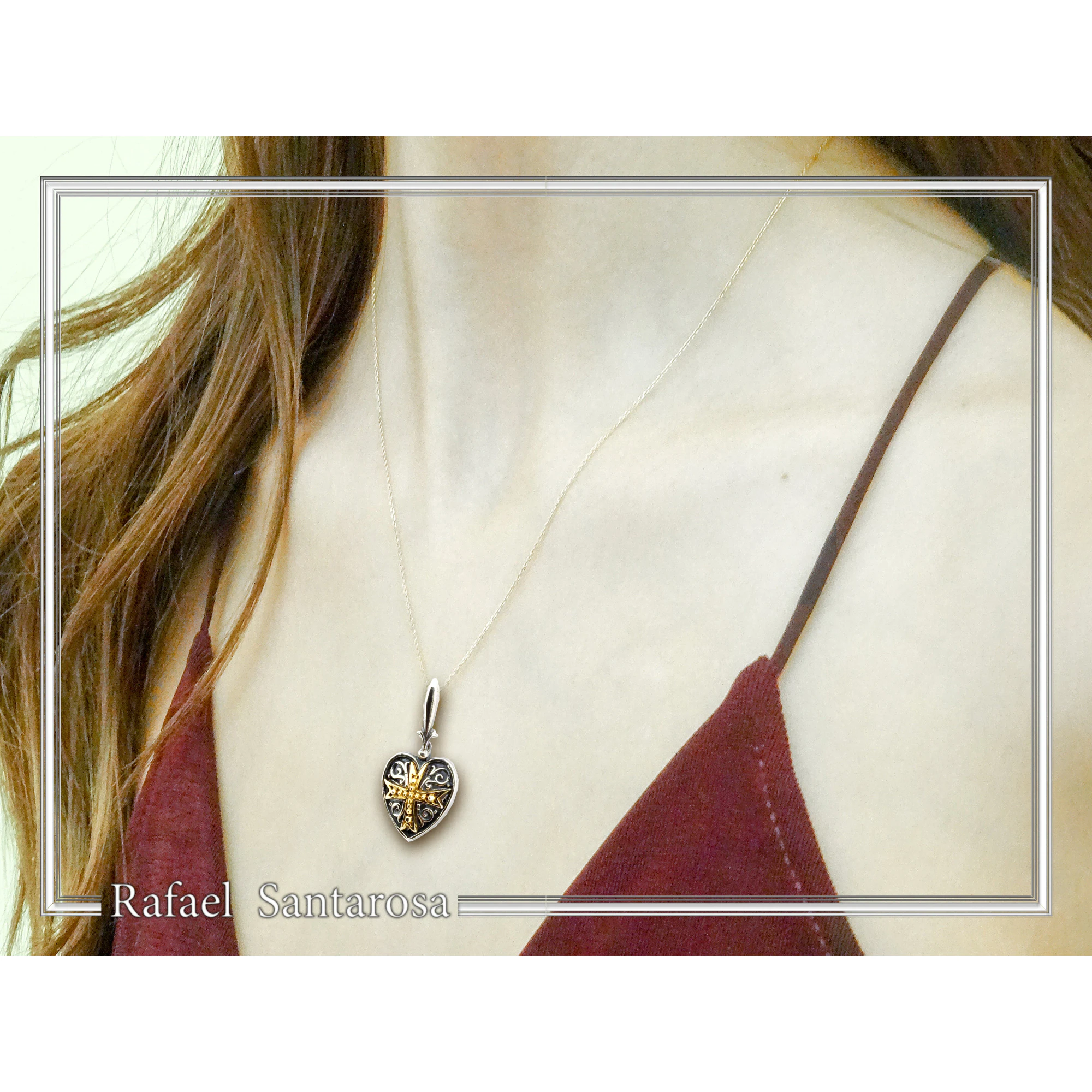 Byzantine Maltese Knights Cross Holy Heart Pendant: Oxidised and 18K Gold Filled Sterling Silver — additional product image 2 from Rafael Santarosa Fine Jewelry