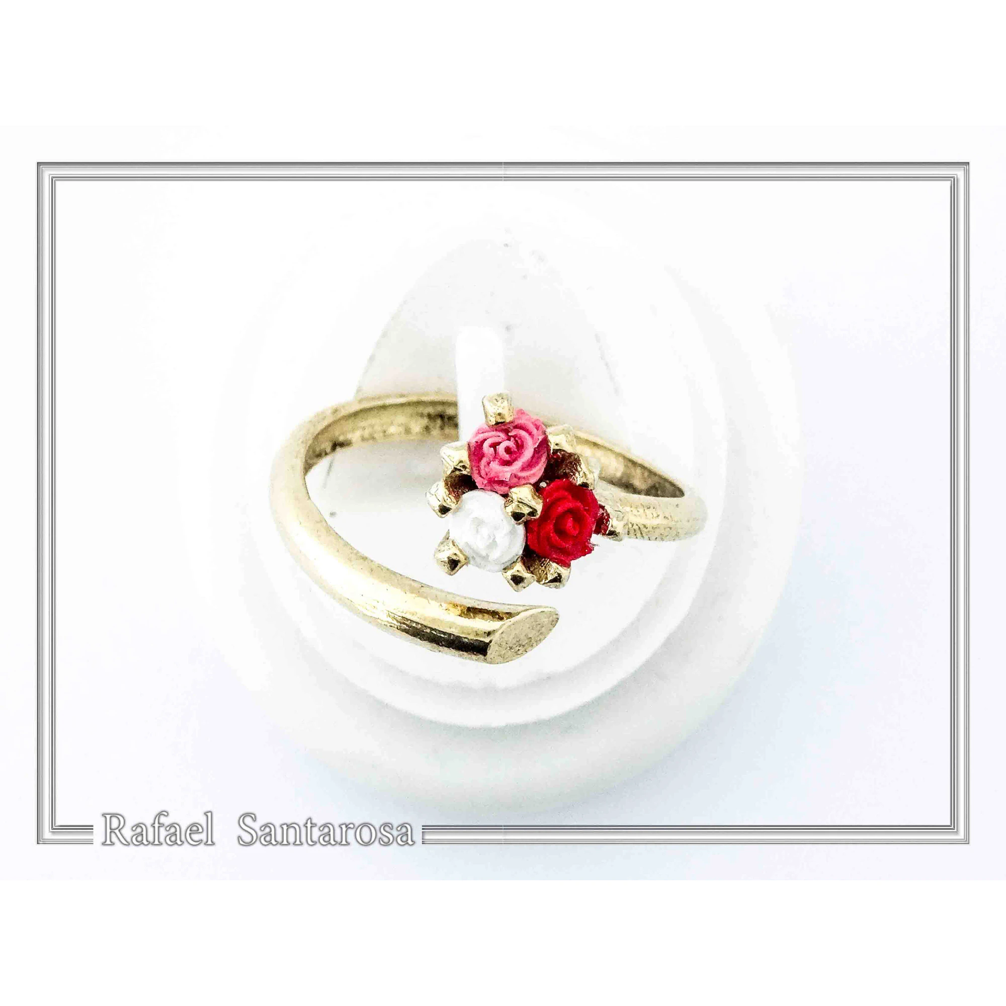Alabaster Rose Flower Shaped Gems Bouquet Adjustable Ring: Sterling Silver 18K Gold Filled — additional product image 6 from Rafael Santarosa Fine Jewelry