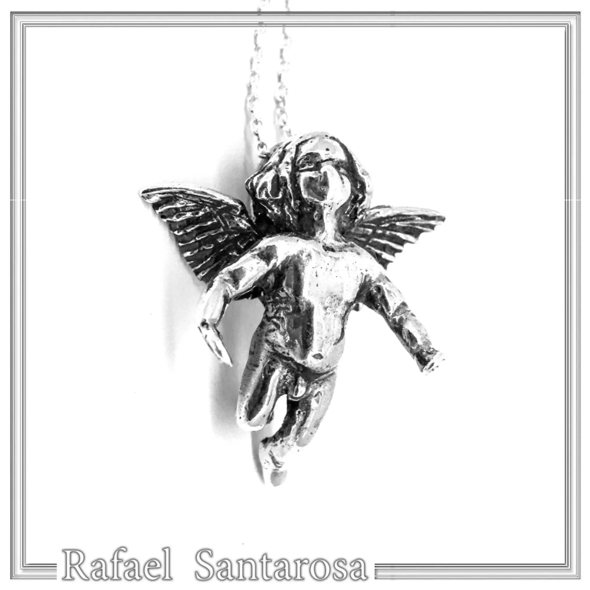 Greek Eros God of Love Angel Necklace Oxidized Sterling Silver Cupid Pendant