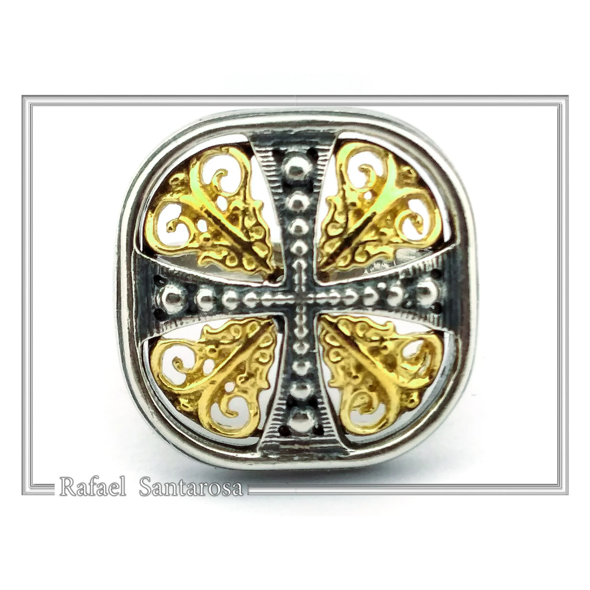 Byzantine Cross Statement Ring: Sterling Silver, 18K Gold Filled, Greek Orthodox Religious Ring — additional product image 4 from Rafael Santarosa Fine Jewelry