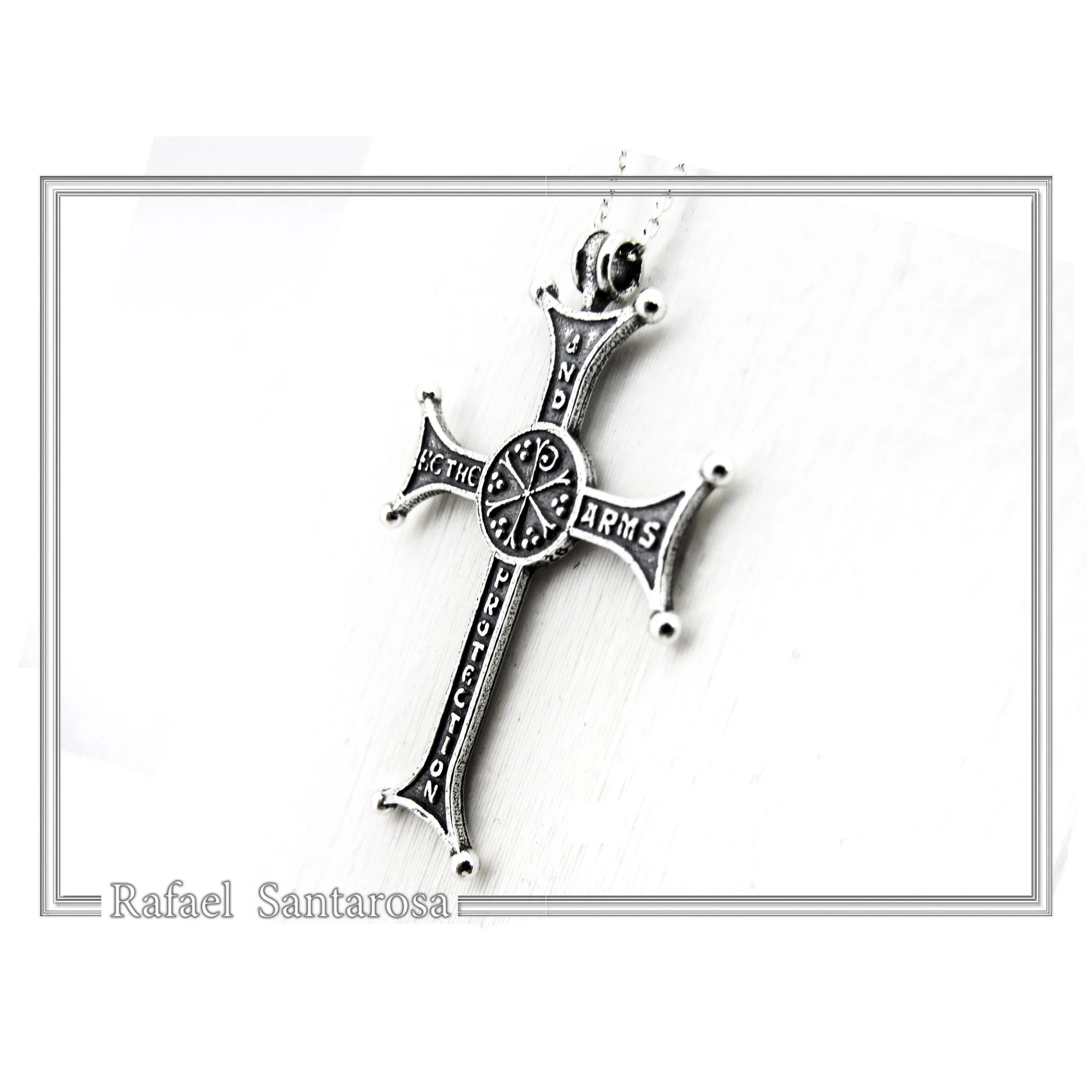 Christian Prayer Engraved Byzantine IC XC NIKA Cross Talisman "Be My Arms and Protection" — additional product image 5 from Rafael Santarosa Fine Jewelry