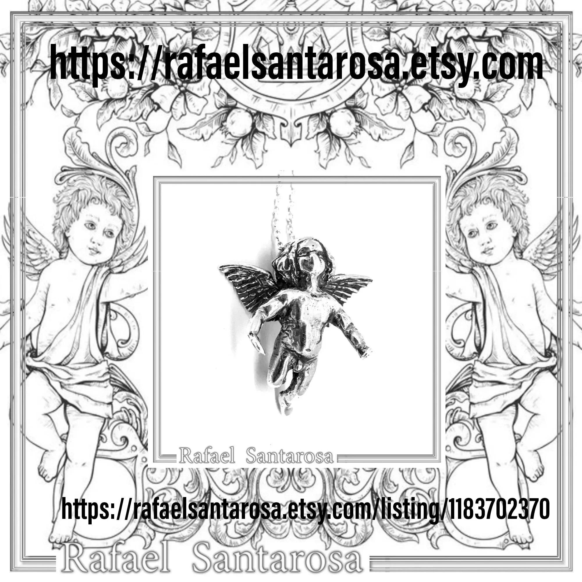 Greek Eros God of Love Angel Necklace Oxidized Sterling Silver Cupid Pendant — additional product image 10 from Rafael Santarosa Fine Jewelry
