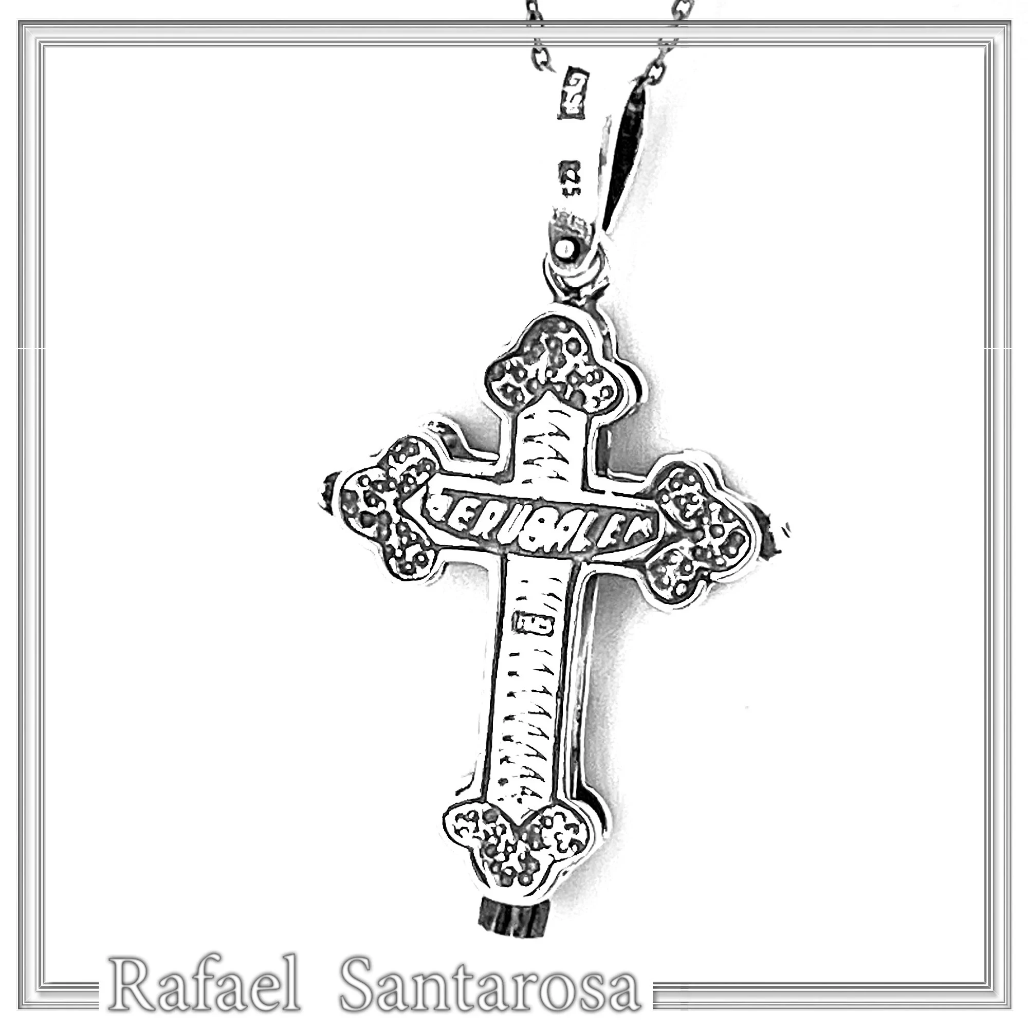 Cross of Jerusalem Reliquary with Jesus Crucifixion: Sterling Silver Byzantine Relic Holder Necklace — additional product image 8 from Rafael Santarosa Fine Jewelry
