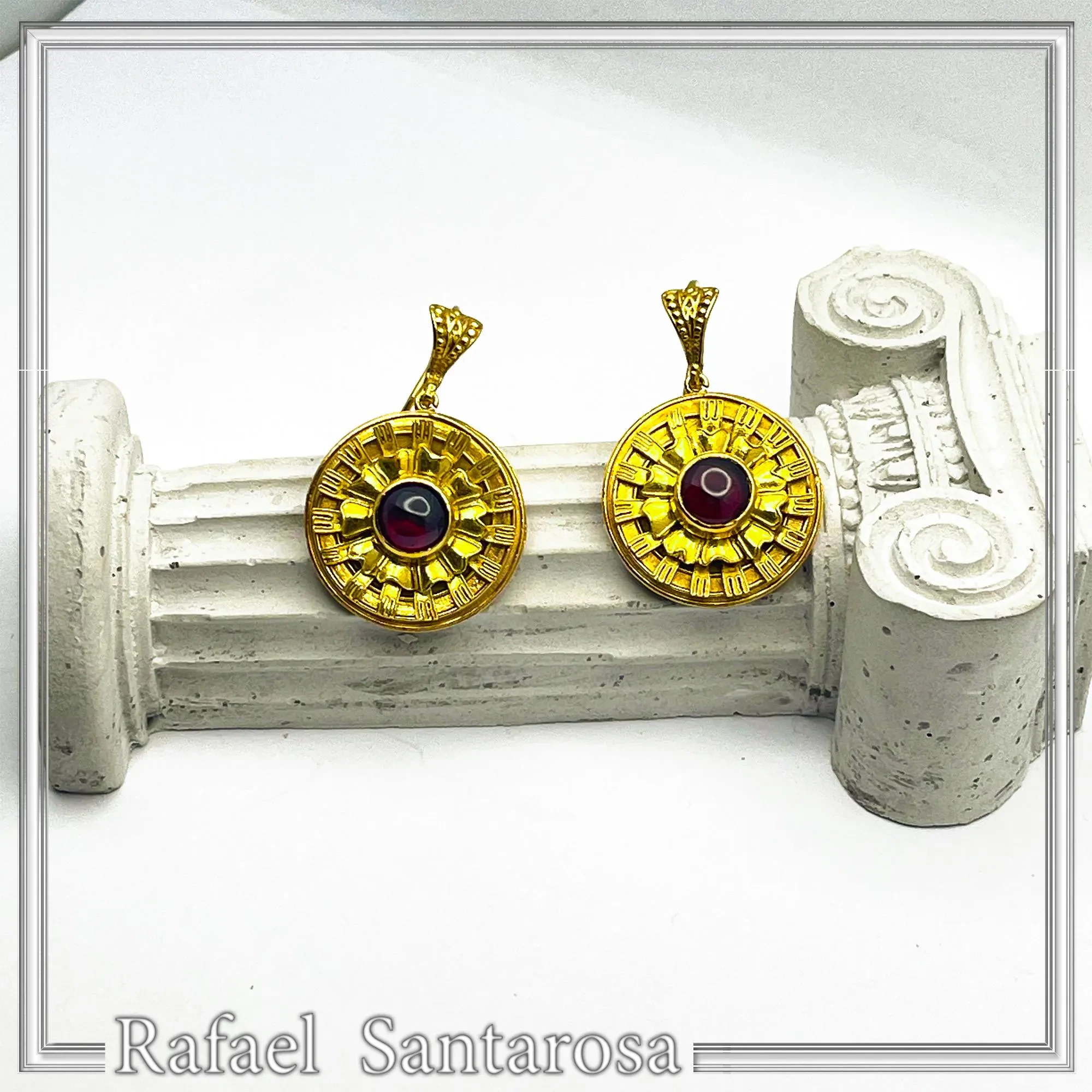 Ancient Greek Garnet Earrings, 18K Gold Filled Sterling Silver, Greek Museum Inspired — additional product image 3 from Rafael Santarosa Fine Jewelry