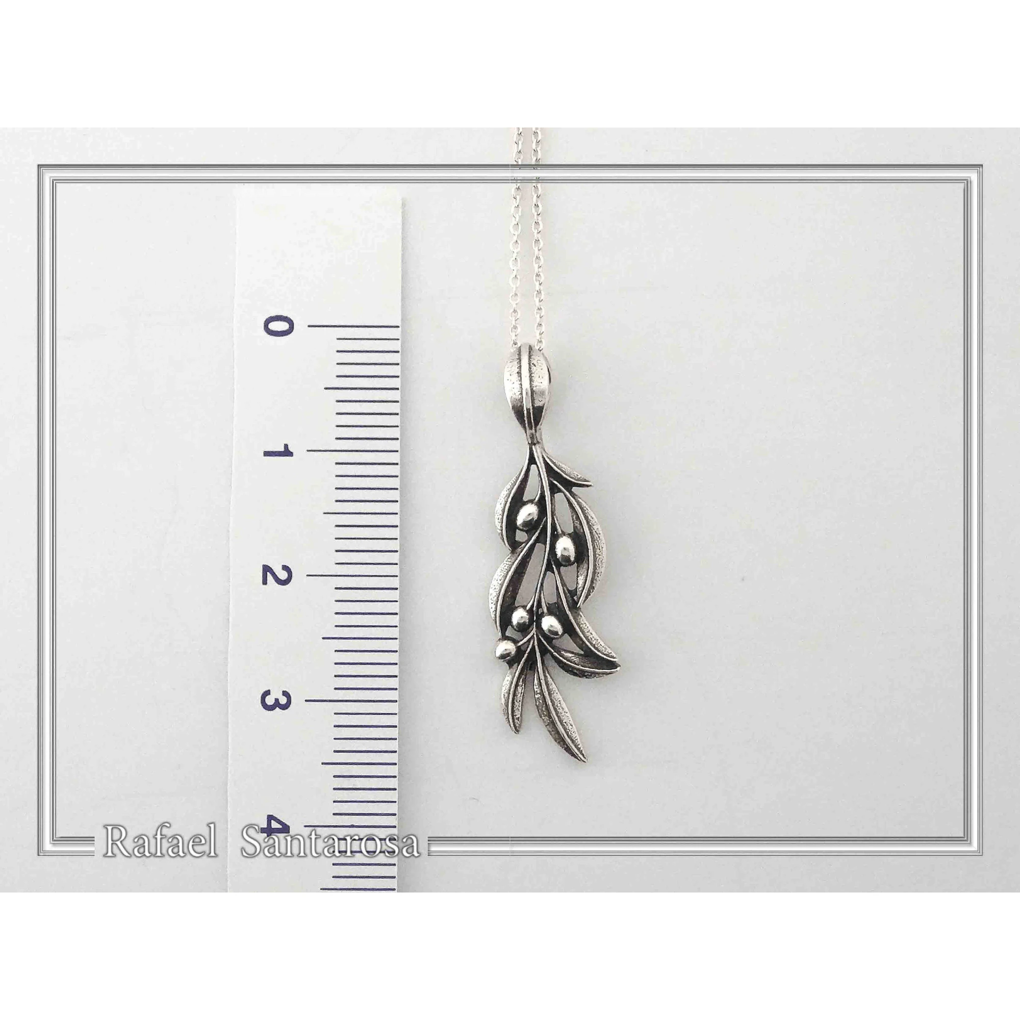 Oxidized Sterling Silver Olive Leaf Pendant: Greek Mythology Peace Symbol Necklace — additional product image 6 from Rafael Santarosa Fine Jewelry