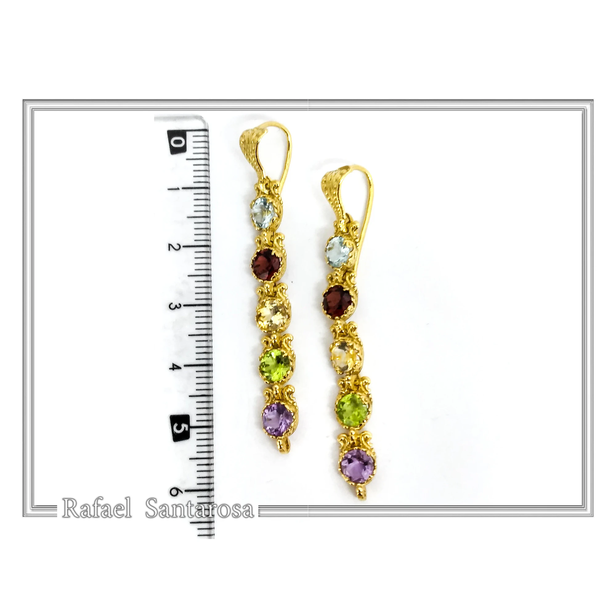 Byzantine Filigree Multi Gemstone Dangle Beaded Earrings: 18k Gold-Filled Sterling Silver — additional product image 8 from Rafael Santarosa Fine Jewelry
