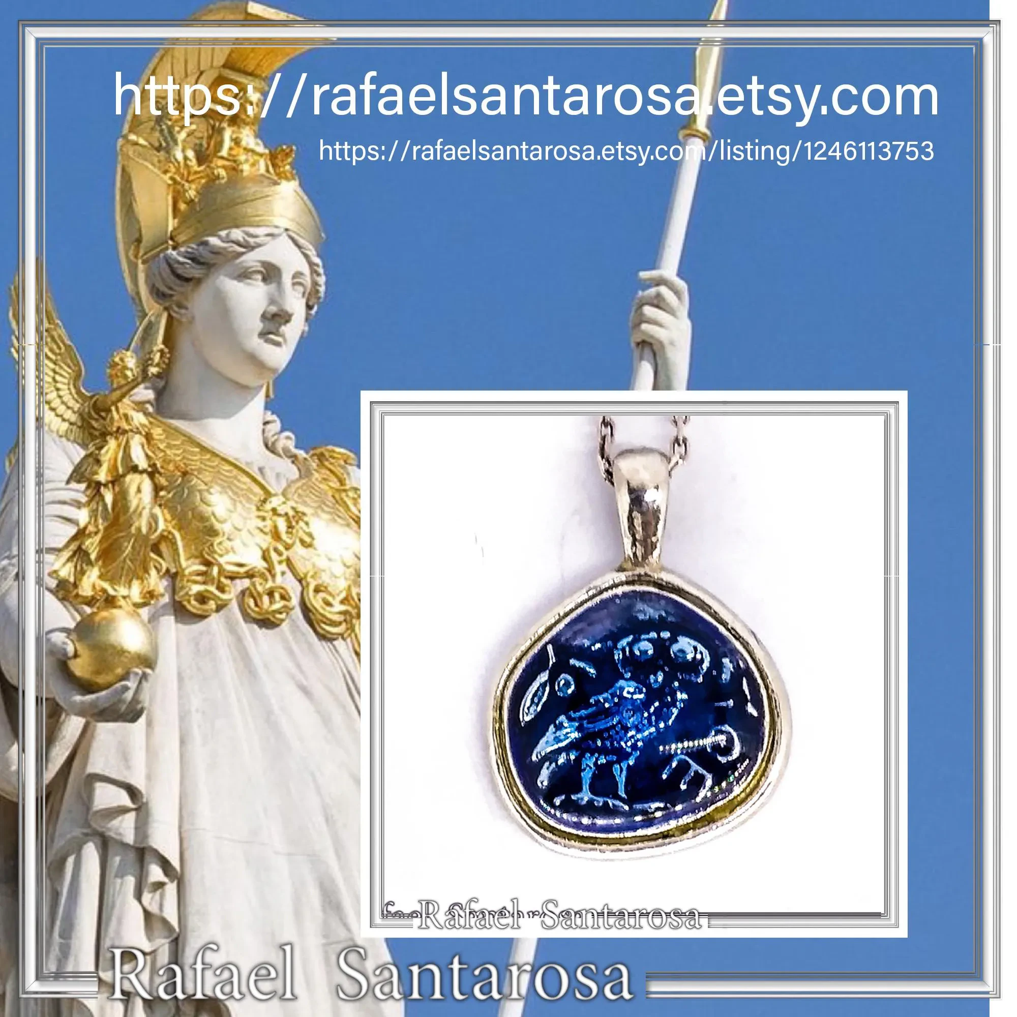 Athena's Owl Symbol of Wisdom Coin Pendant: Blue Enamel, Oxidized Sterling Silver — additional product image 10 from Rafael Santarosa Fine Jewelry