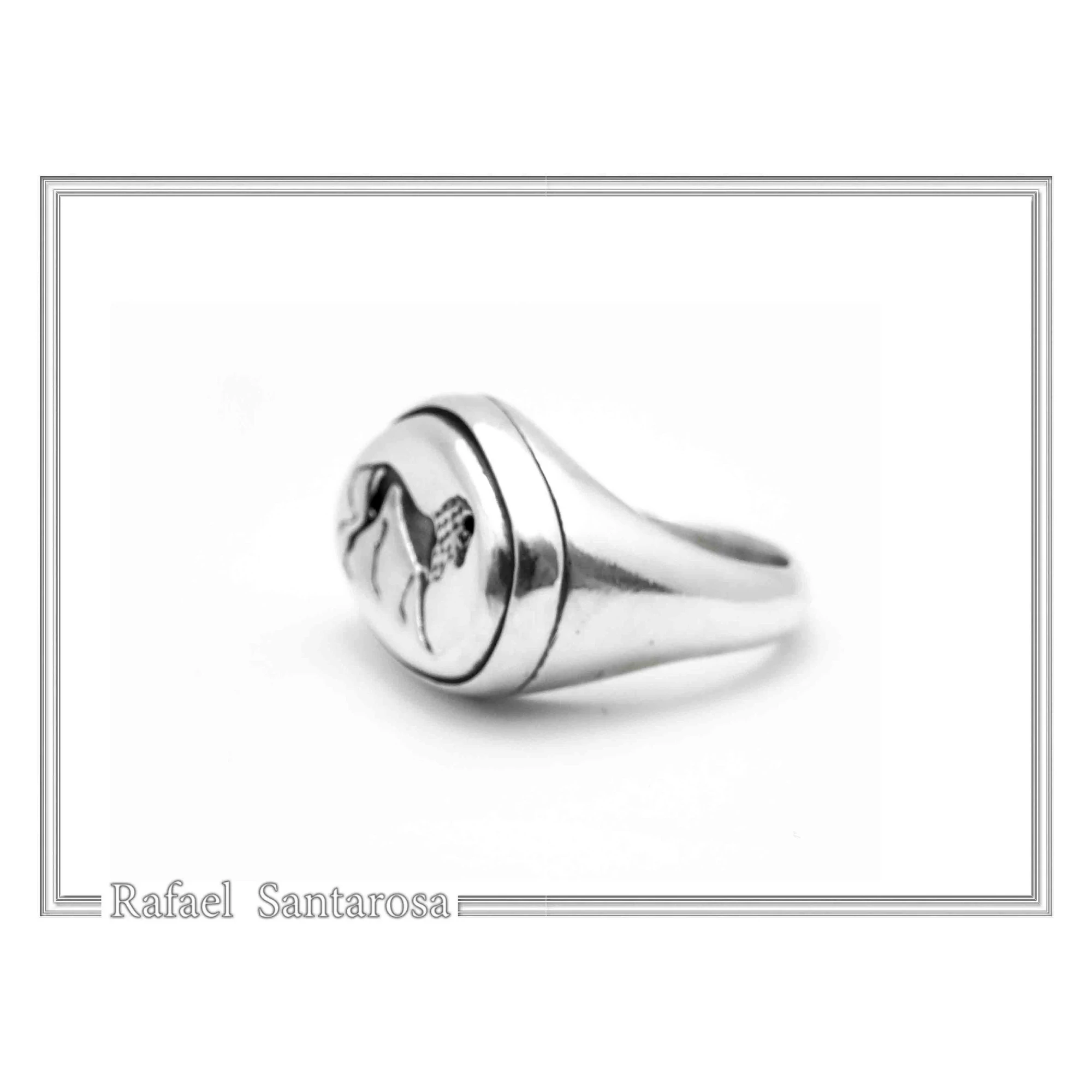 Lion Signet Seal Men Ring: Greek Mythology symbol of strength Oxidized Sterling Silver — additional product image 6 from Rafael Santarosa Fine Jewelry