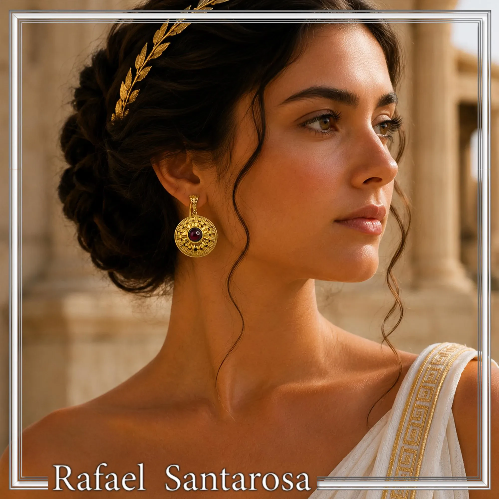Ancient Greek Garnet Earrings, 18K Gold Filled Sterling Silver, Greek Museum Inspired — additional product image 2 from Rafael Santarosa Fine Jewelry
