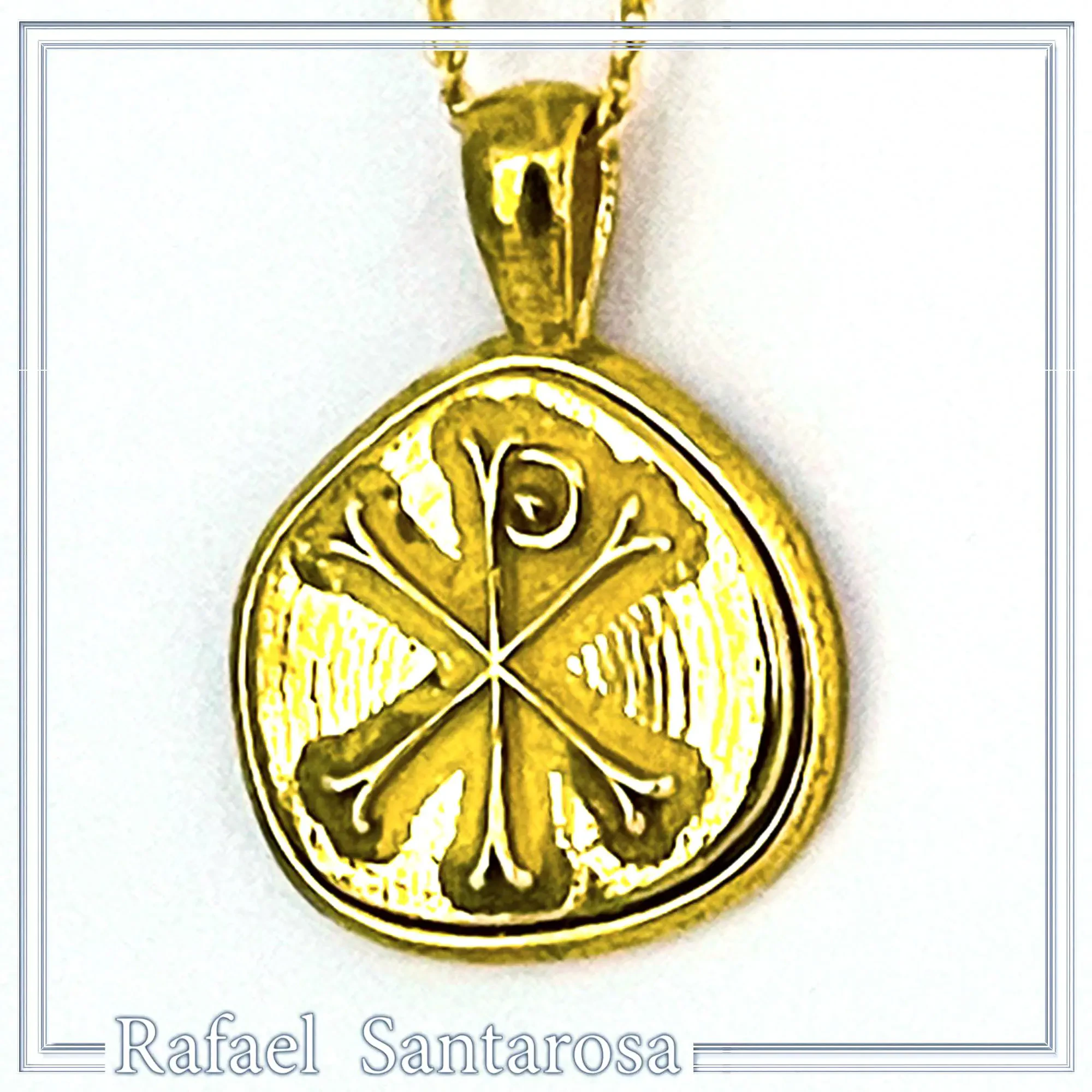 18k Solid Gold Chi Rho Religious Pendant - Jesus Christ Name Byzantine Christian Necklace — additional product image 3 from Rafael Santarosa Fine Jewelry