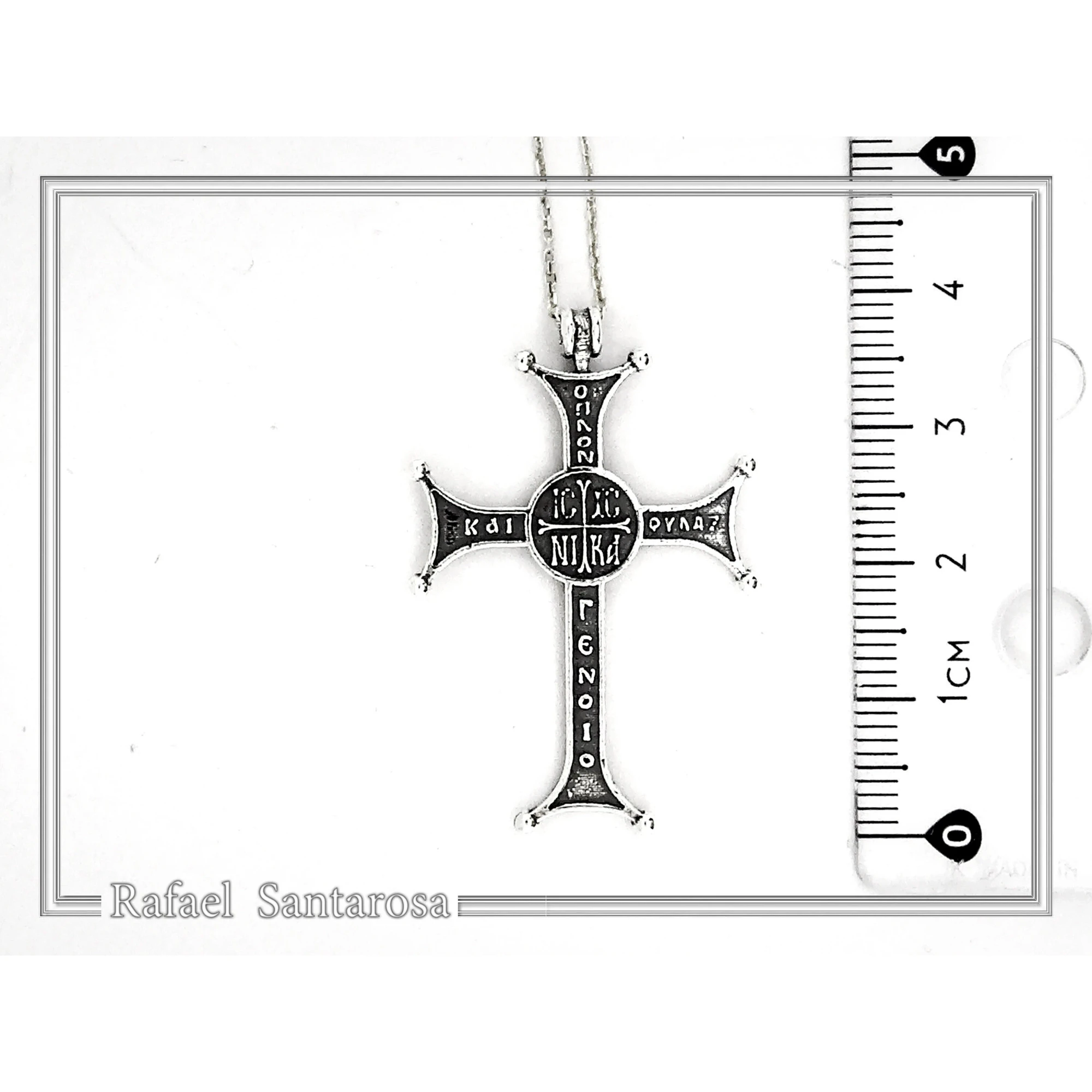 Christian Prayer Engraved Byzantine IC XC NIKA Cross Talisman "Be My Arms and Protection" — additional product image 8 from Rafael Santarosa Fine Jewelry