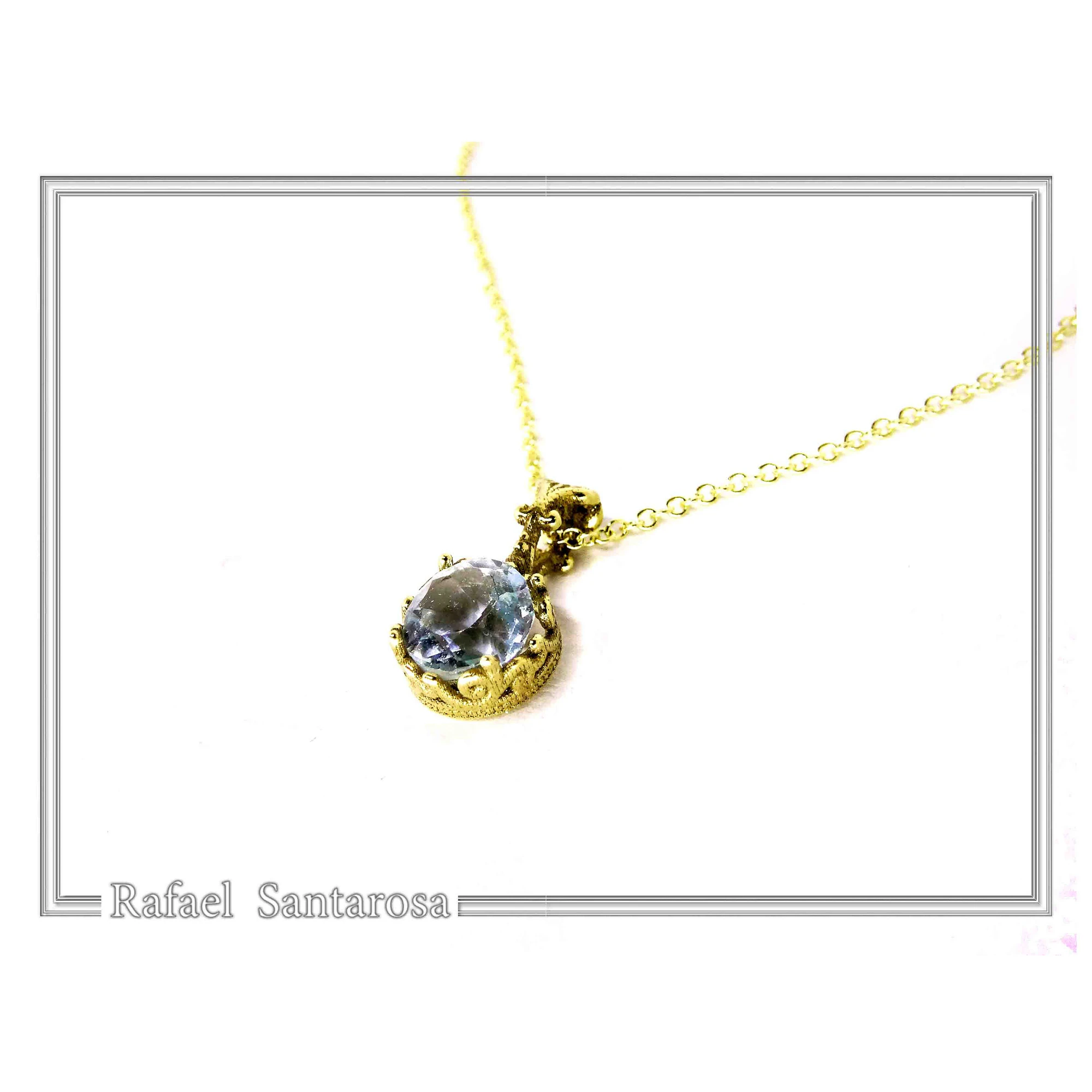 18K solid Gold Filigree delicate Byzantine Pendant: Sky Blue Topaz Filigree Charm — additional product image 4 from Rafael Santarosa Fine Jewelry