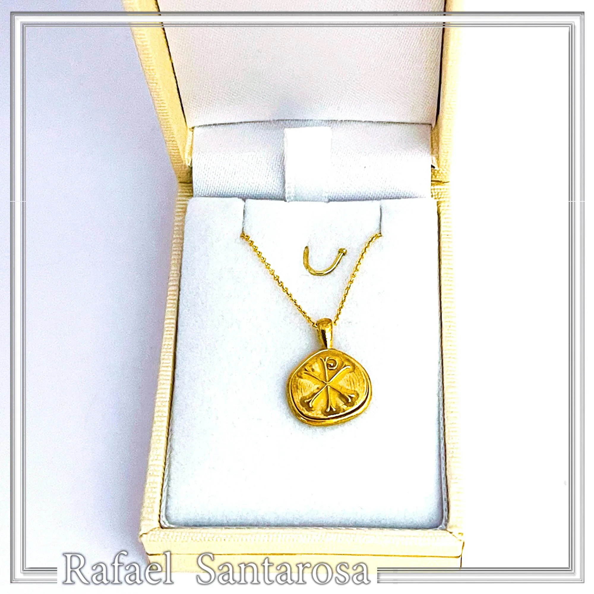 18k Solid Gold Chi Rho Religious Pendant - Jesus Christ Name Byzantine Christian Necklace — additional product image 9 from Rafael Santarosa Fine Jewelry