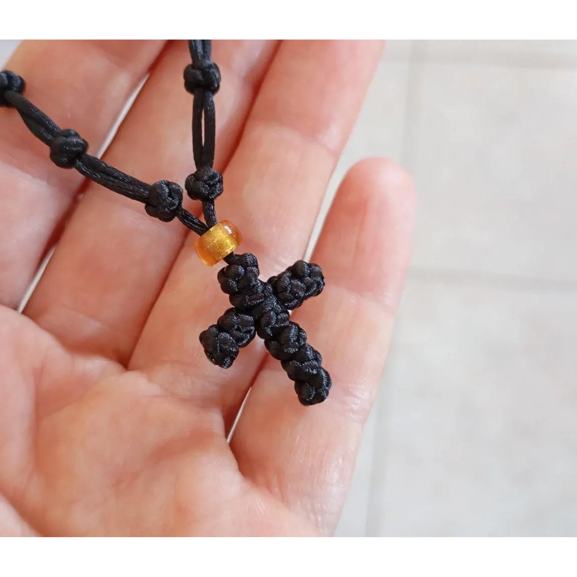 Couples Cross Necklace Set of 2, Matching Christian Necklaces Knotted Komboskini Prayer Rope, His and Hers Cross Jewelry Greek Orthodox Gift