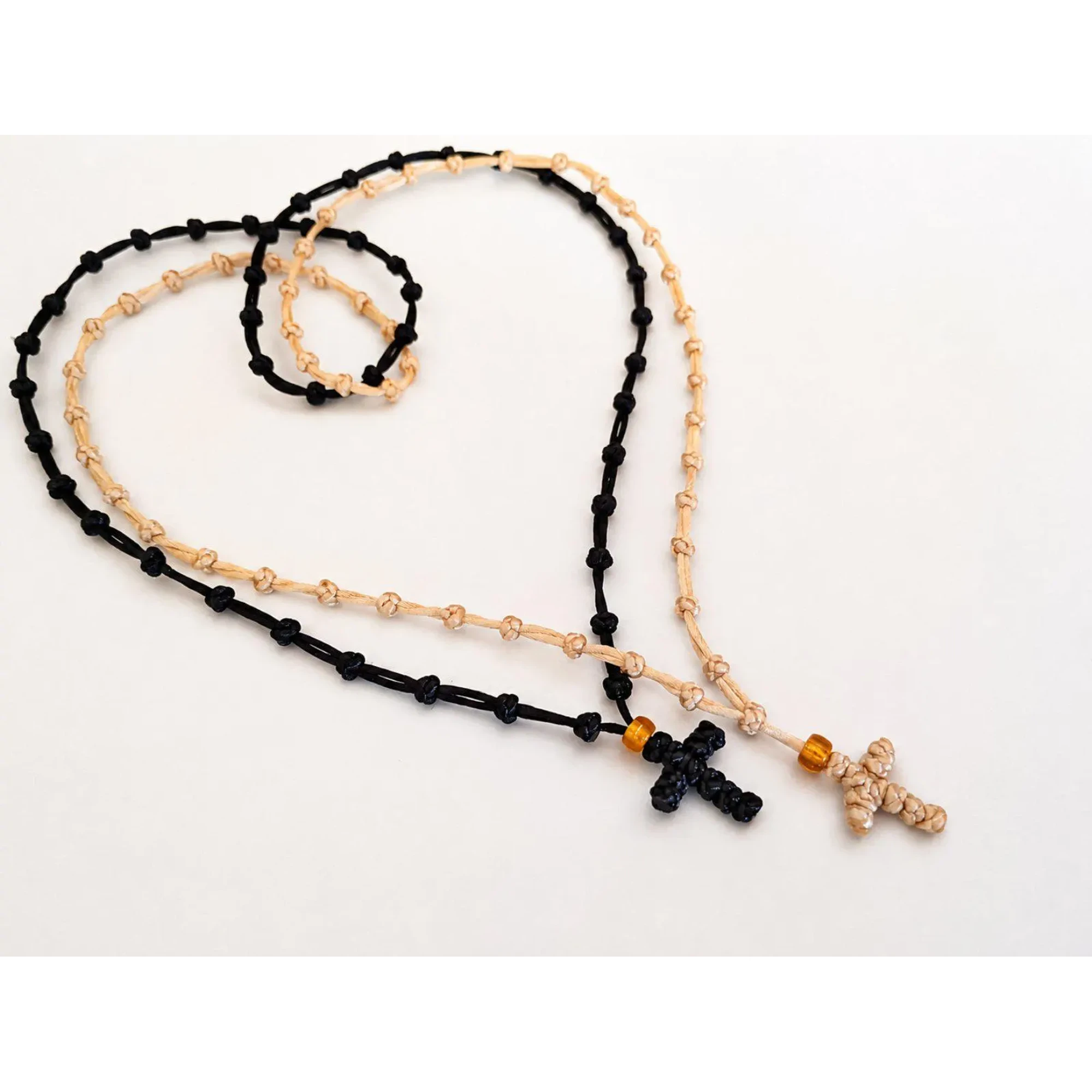 Couples Cross Necklace Set of 2, Matching Christian Necklaces Knotted Komboskini Prayer Rope, His and Hers Cross Jewelry Greek Orthodox Gift