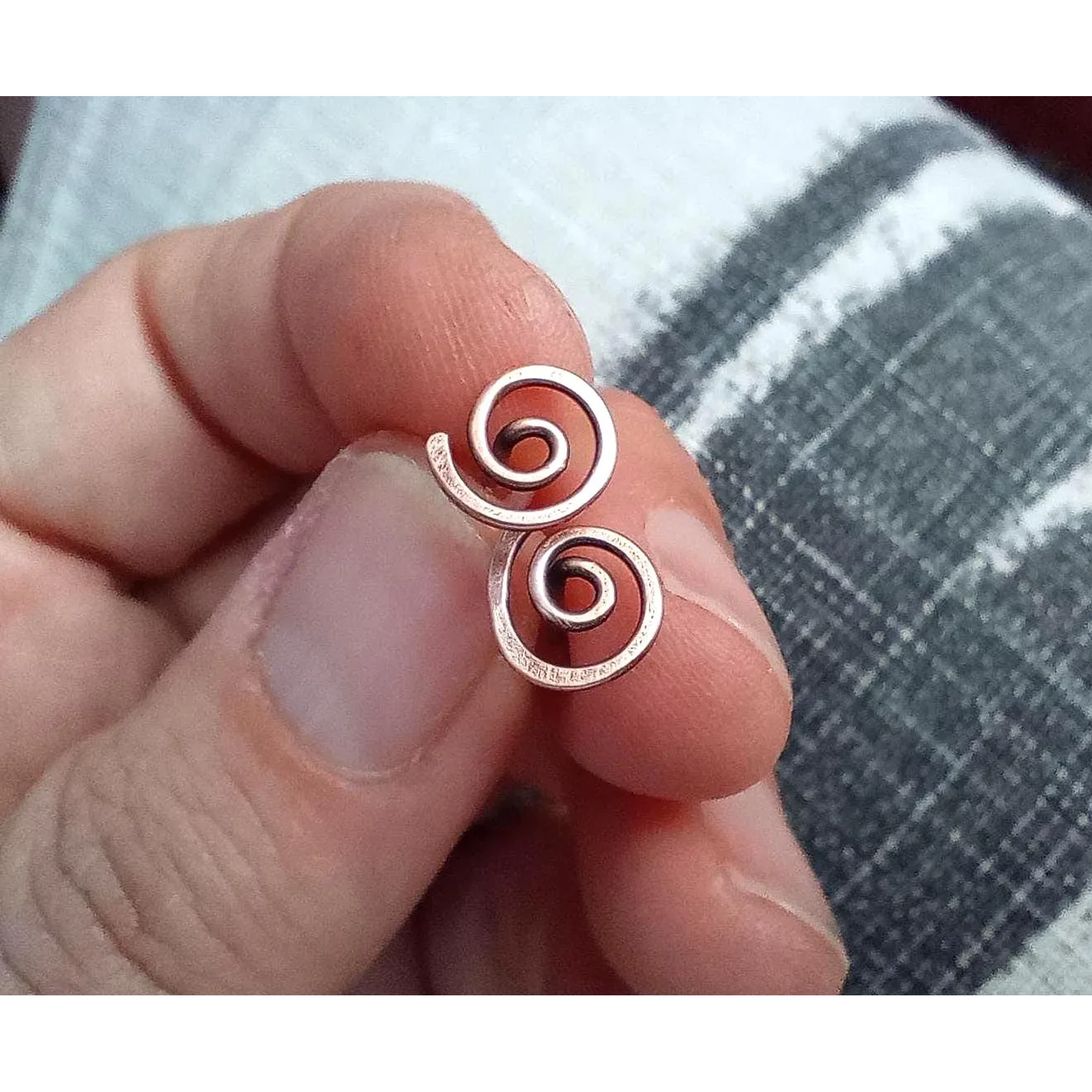 Spiral Copper Stud Earrings, Handmade Copper Jewelry, Minimalist Earrings, Antiqued Copper Earrings, Small Boho Studs, Gift for Her