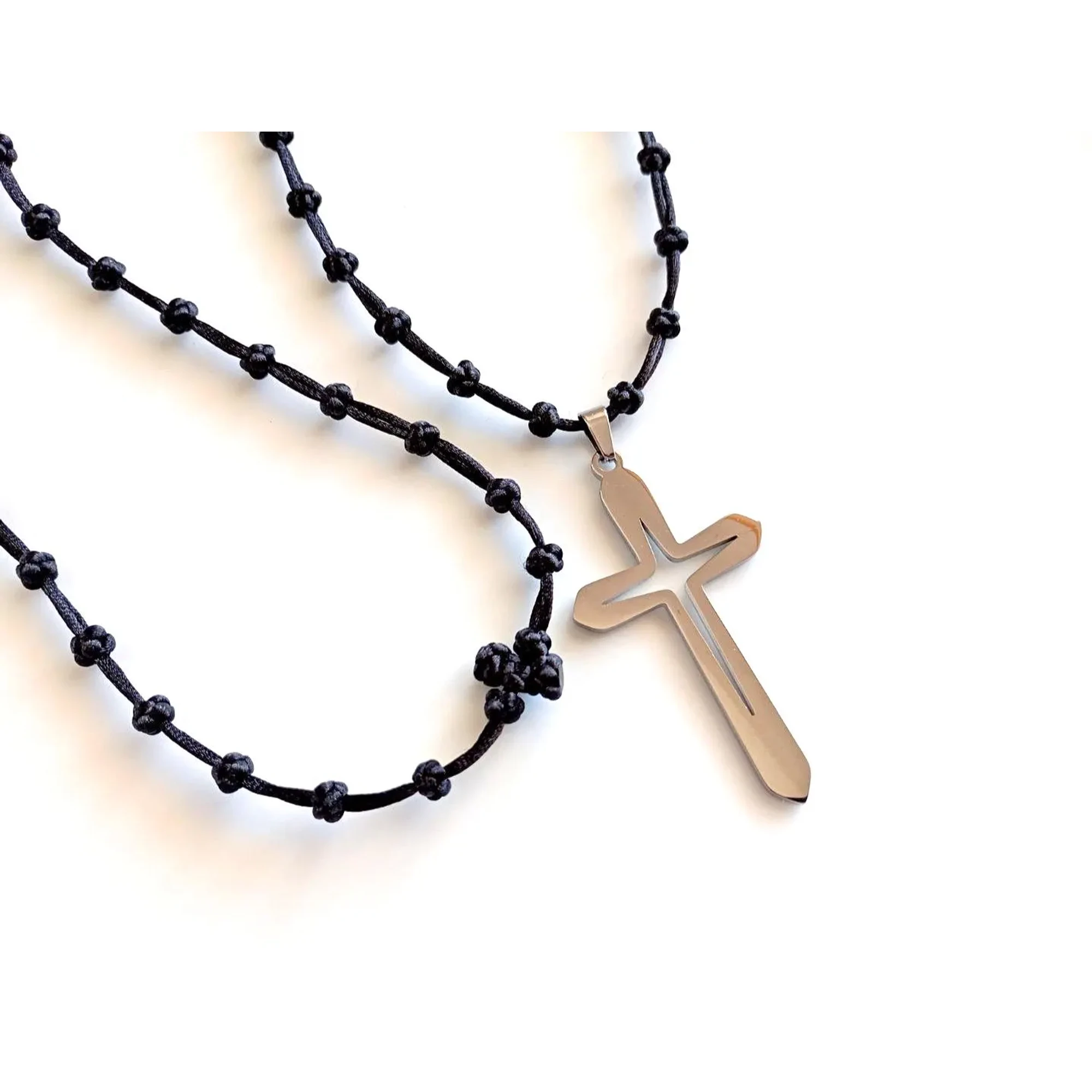 Black Orthodox Prayer Rope, 50 Knot Cross Necklace, Christian Prayer Necklace, Greek Orthodox Komboskini, Stainless Steel Cross, Unisex Gift