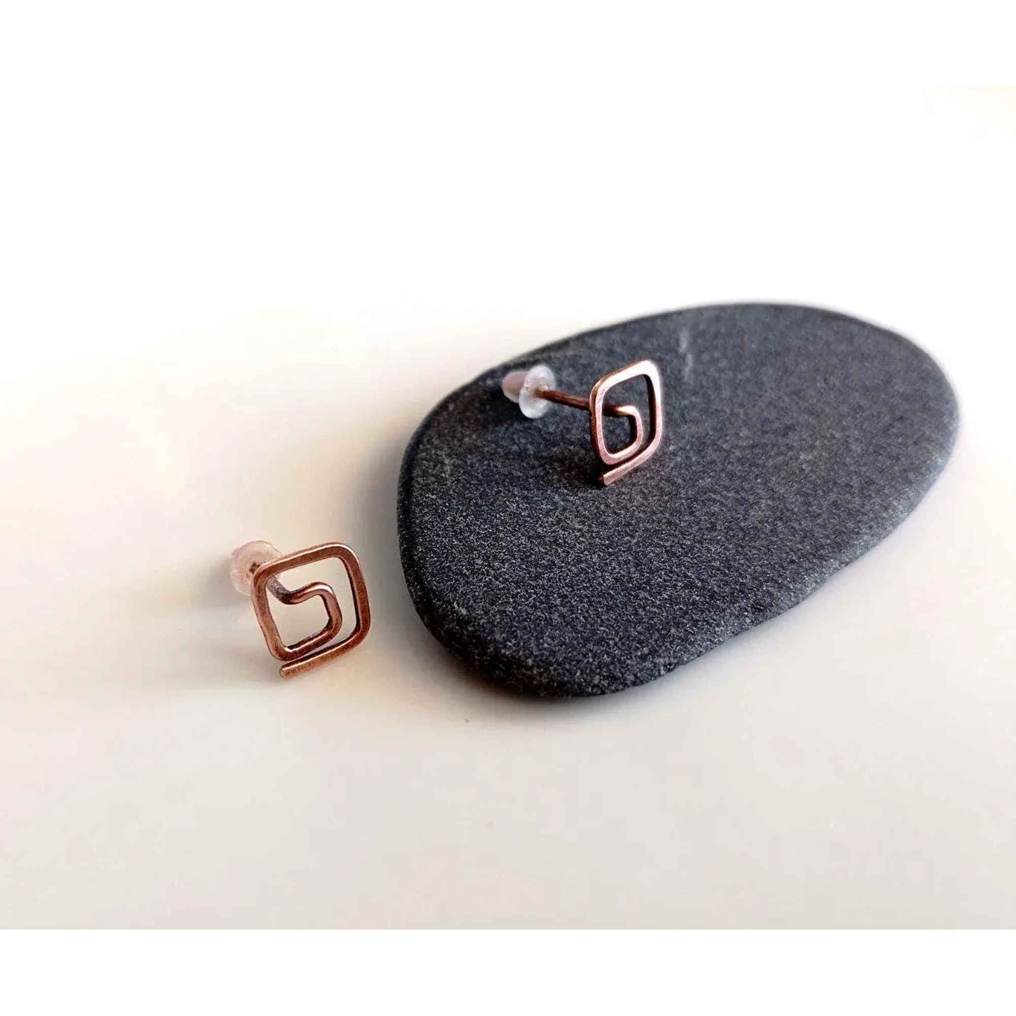 Greek Meander Earrings, Greek Key Copper Studs, Ancient Greek Jewelry, Geometric Copper Earrings, Handmade Greek Jewelry, Gift from Greece