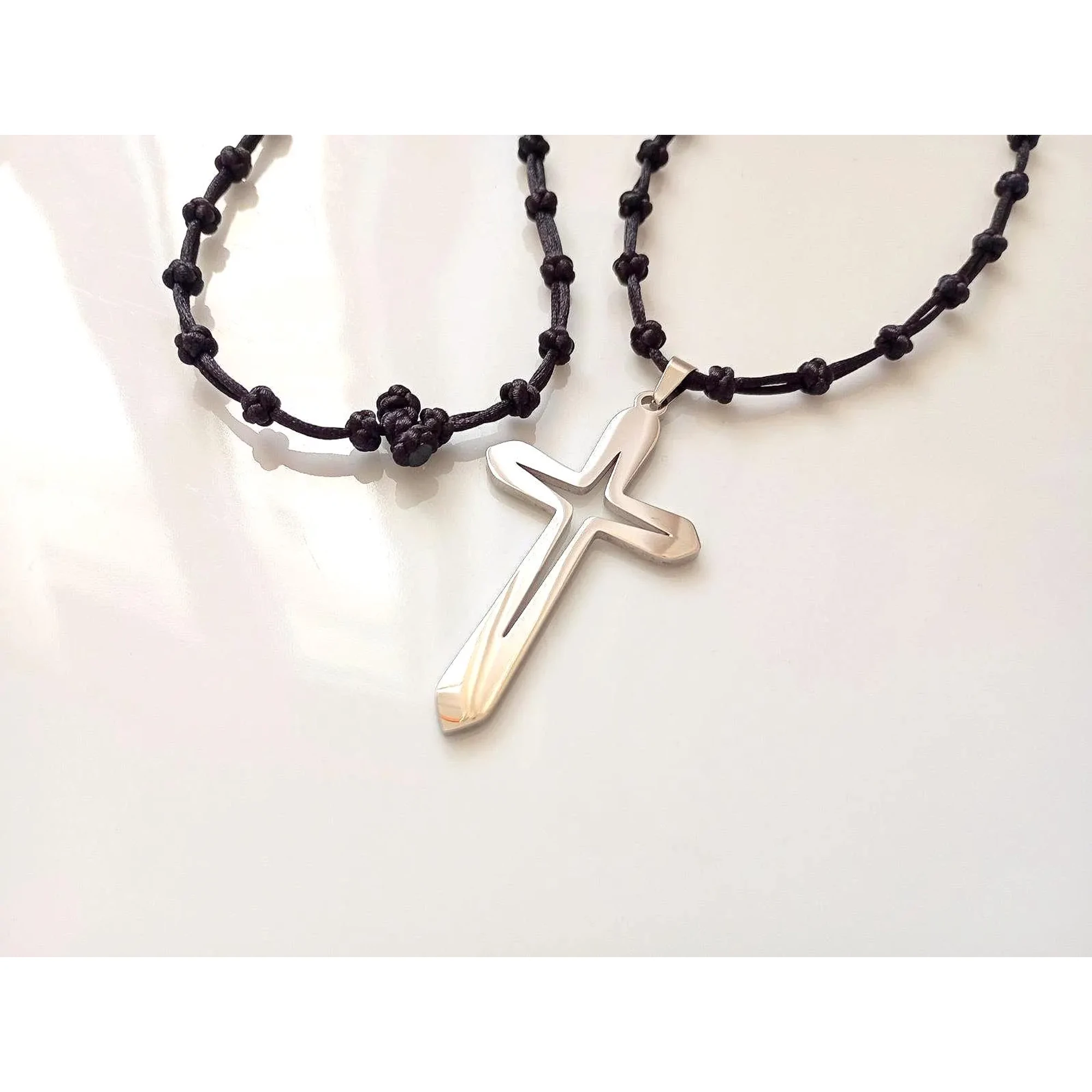 Black Orthodox Prayer Rope, 50 Knot Cross Necklace, Christian Prayer Necklace, Greek Orthodox Komboskini, Stainless Steel Cross, Unisex Gift