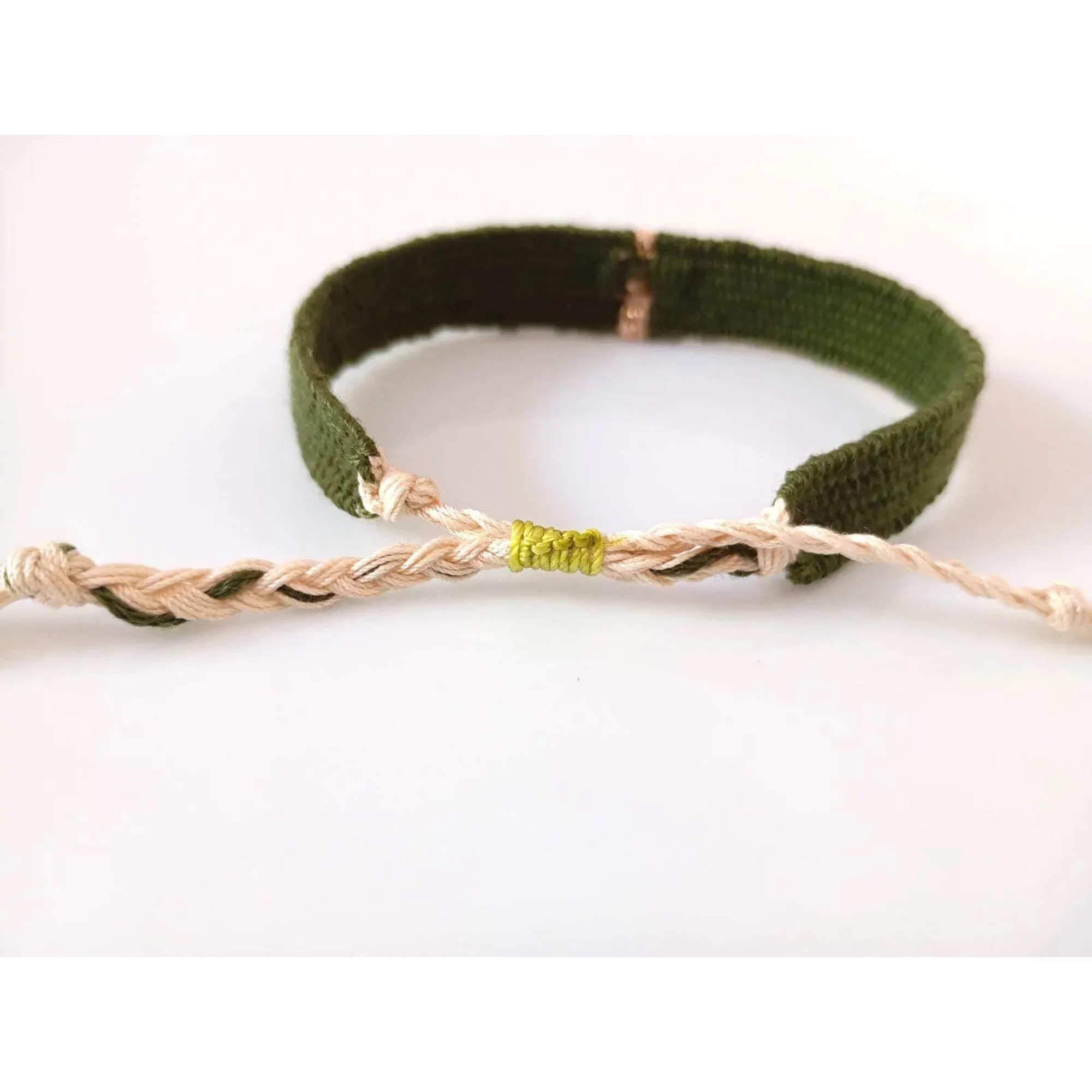 Olive Green Cross Bracelet, Handwoven Textile Jewelry, Gold & Green Woven Bracelet, Christian Bracelet, Boho Fiber Art, Handmade in Greece