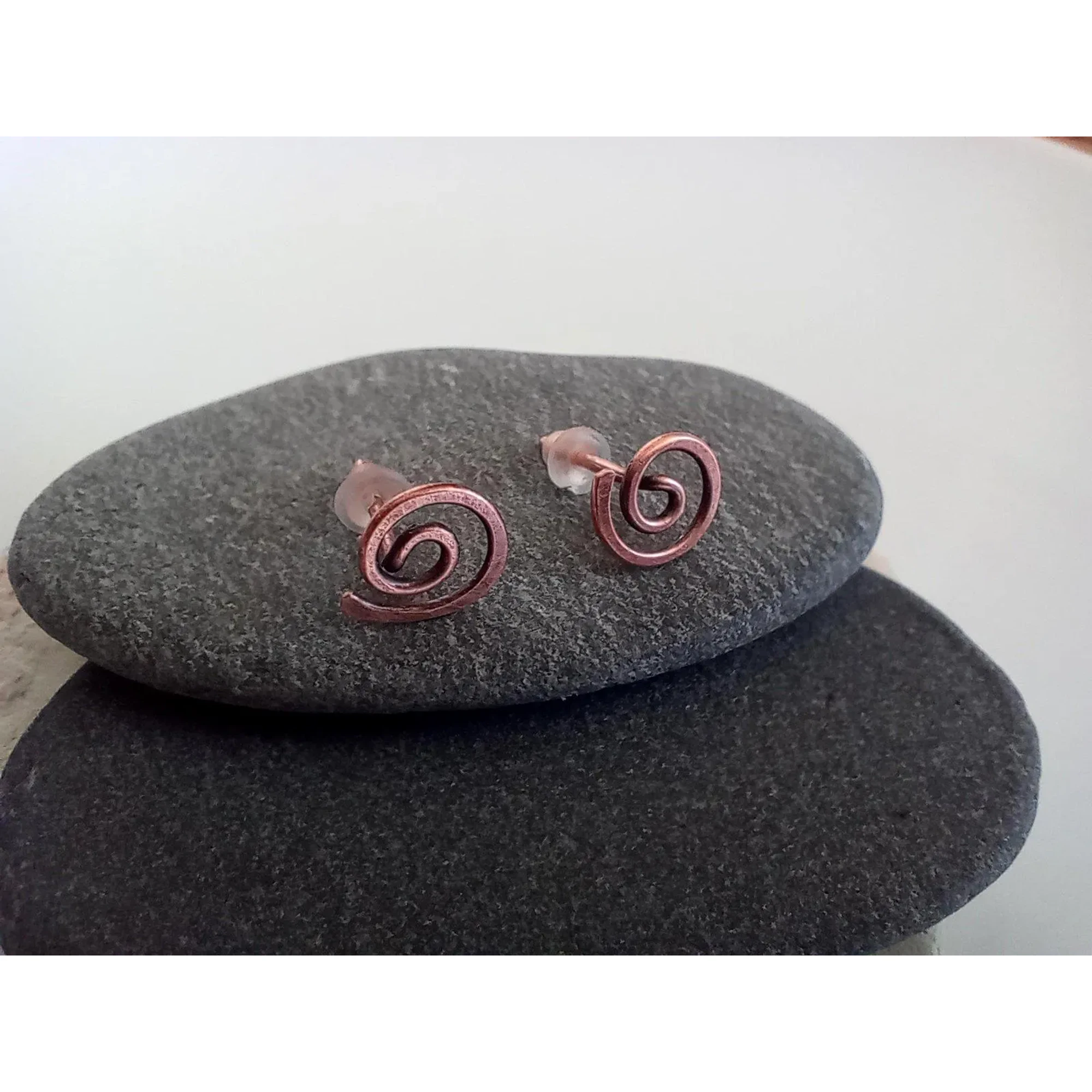 Spiral Copper Stud Earrings, Handmade Copper Jewelry, Minimalist Earrings, Antiqued Copper Earrings, Small Boho Studs, Gift for Her