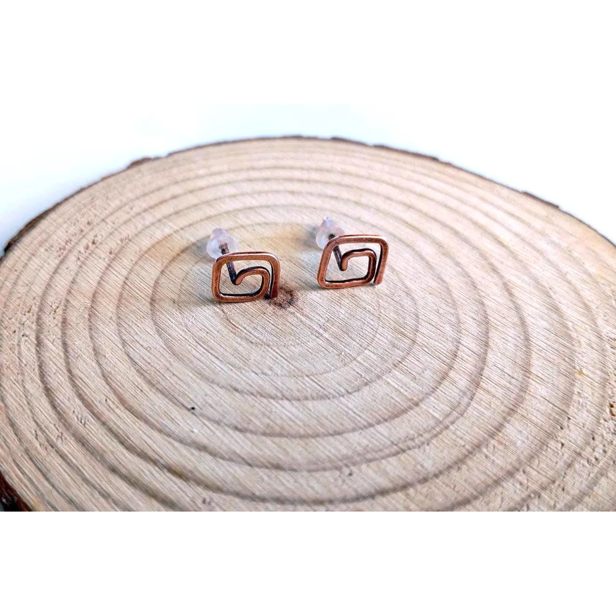 Greek Meander Earrings, Greek Key Copper Studs, Ancient Greek Jewelry, Geometric Copper Earrings, Handmade Greek Jewelry, Gift from Greece