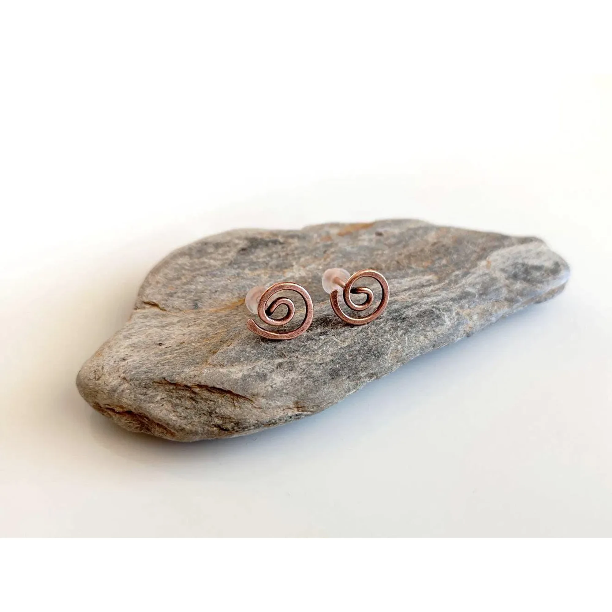 Spiral Copper Stud Earrings, Handmade Copper Jewelry, Minimalist Earrings, Antiqued Copper Earrings, Small Boho Studs, Gift for Her