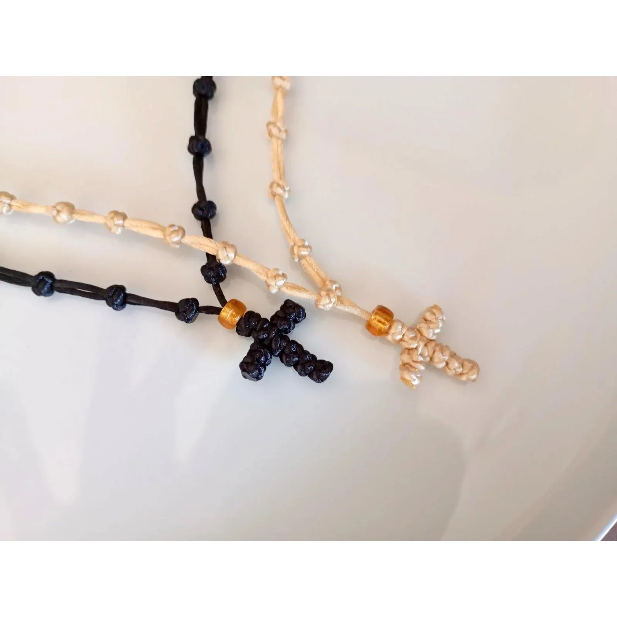 Couples Cross Necklace Set of 2, Matching Christian Necklaces Knotted Komboskini Prayer Rope, His and Hers Cross Jewelry Greek Orthodox Gift