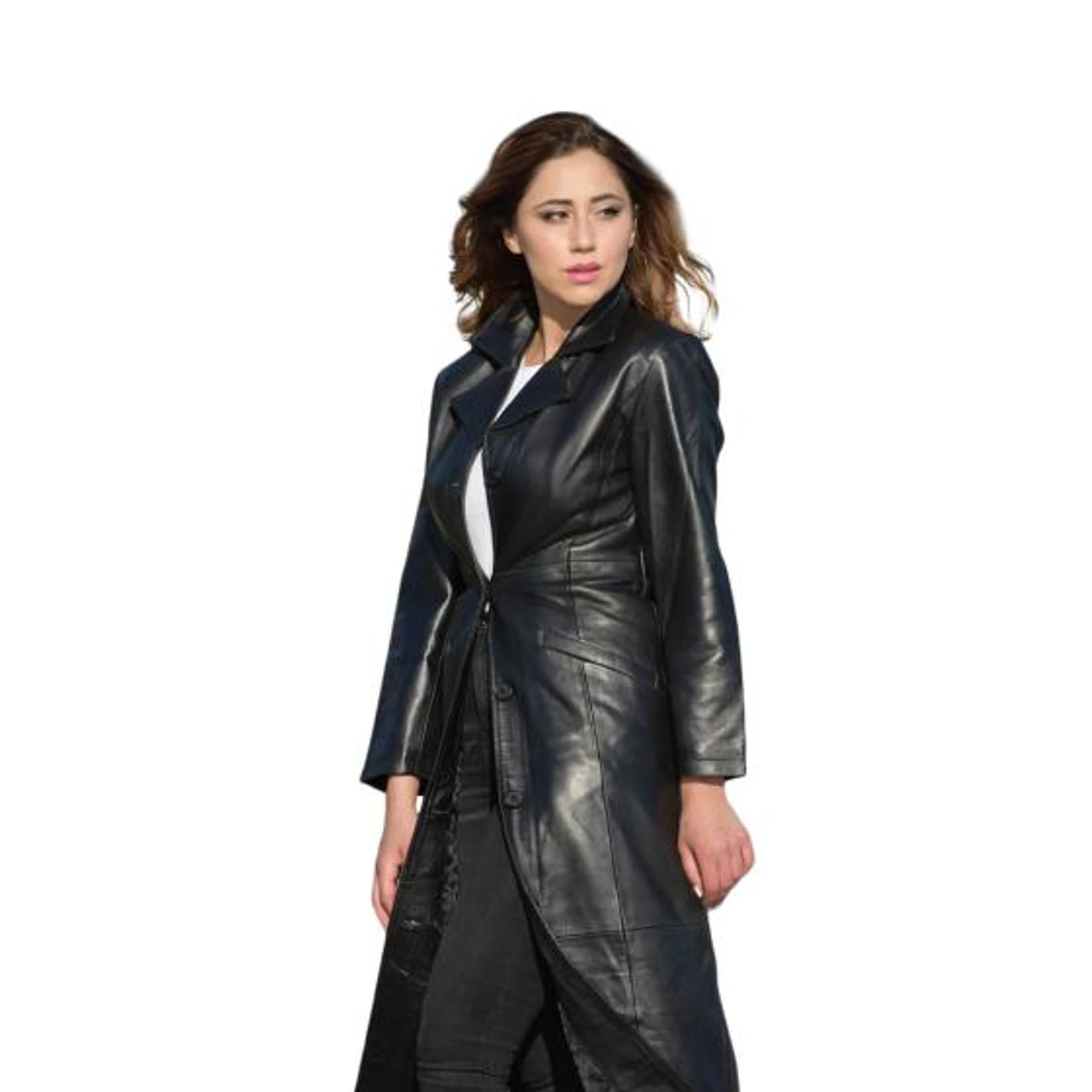 Women's Leather Trench Coat TLW0047