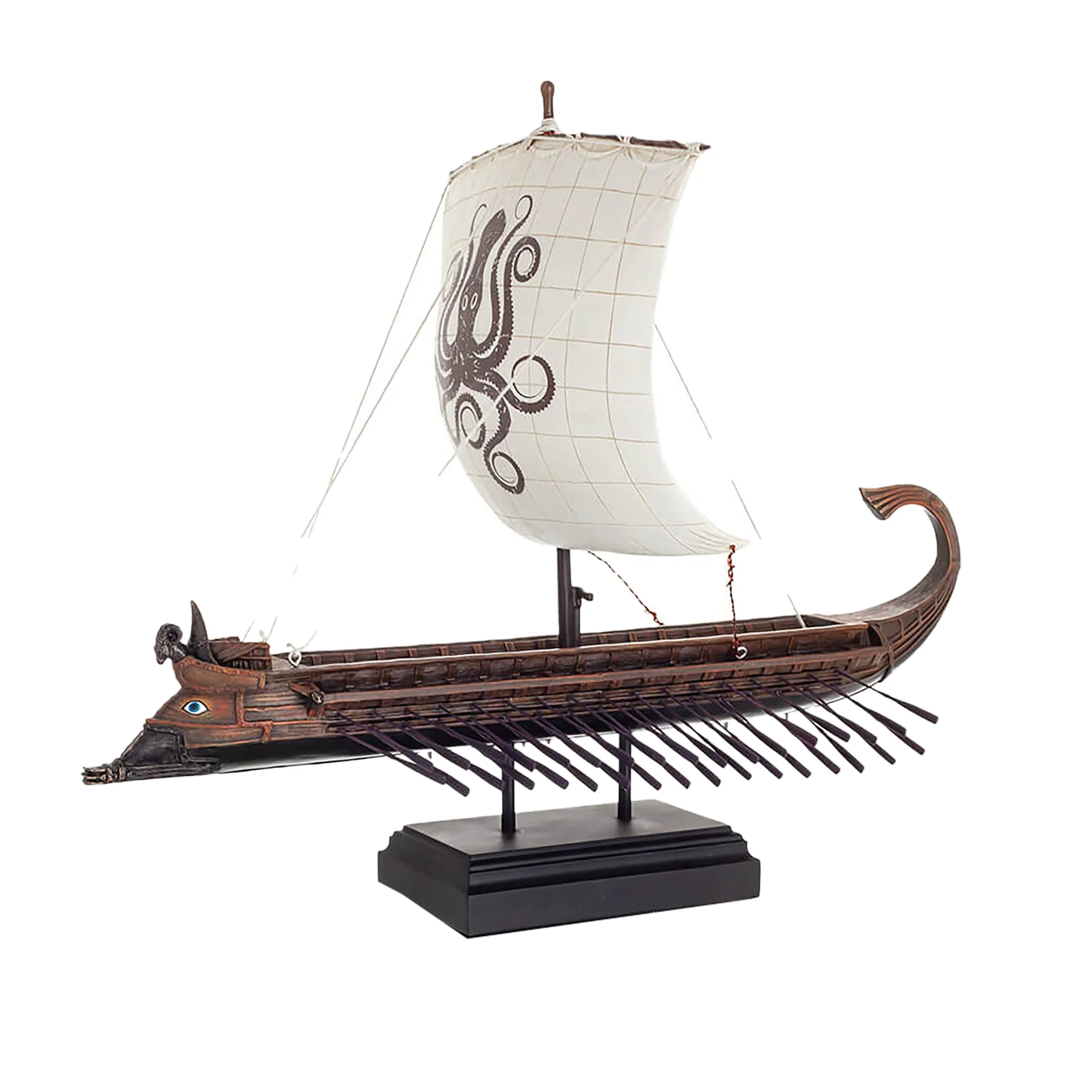 Ancient Greek Trireme Warship Model with Sail & Rowers – 35×22×26 cm — additional product image 3 from ArtStatues