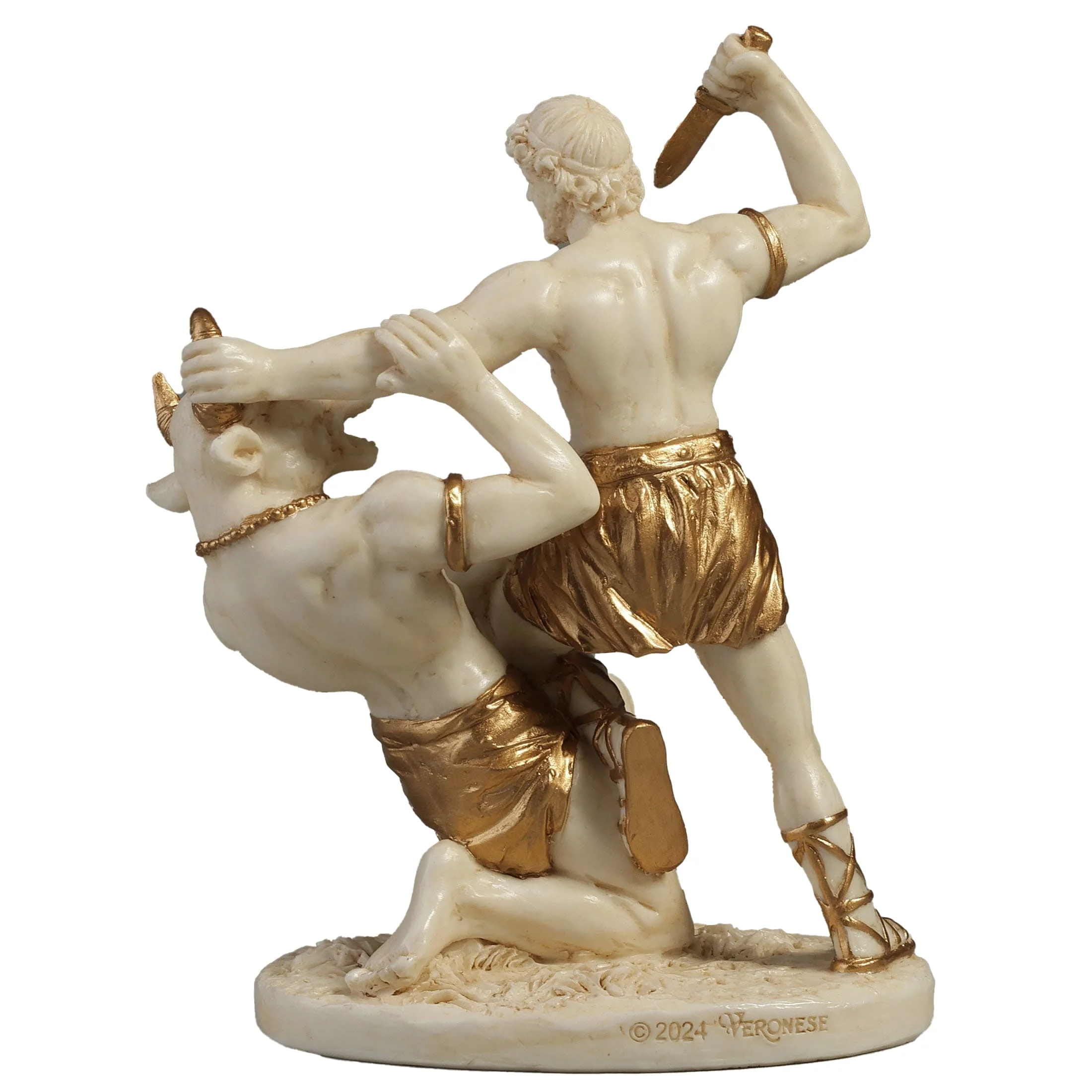 Theseus and Minotaur Statue - 10 x 8 cm White & Gold Resin — additional product image 4 from ArtStatues